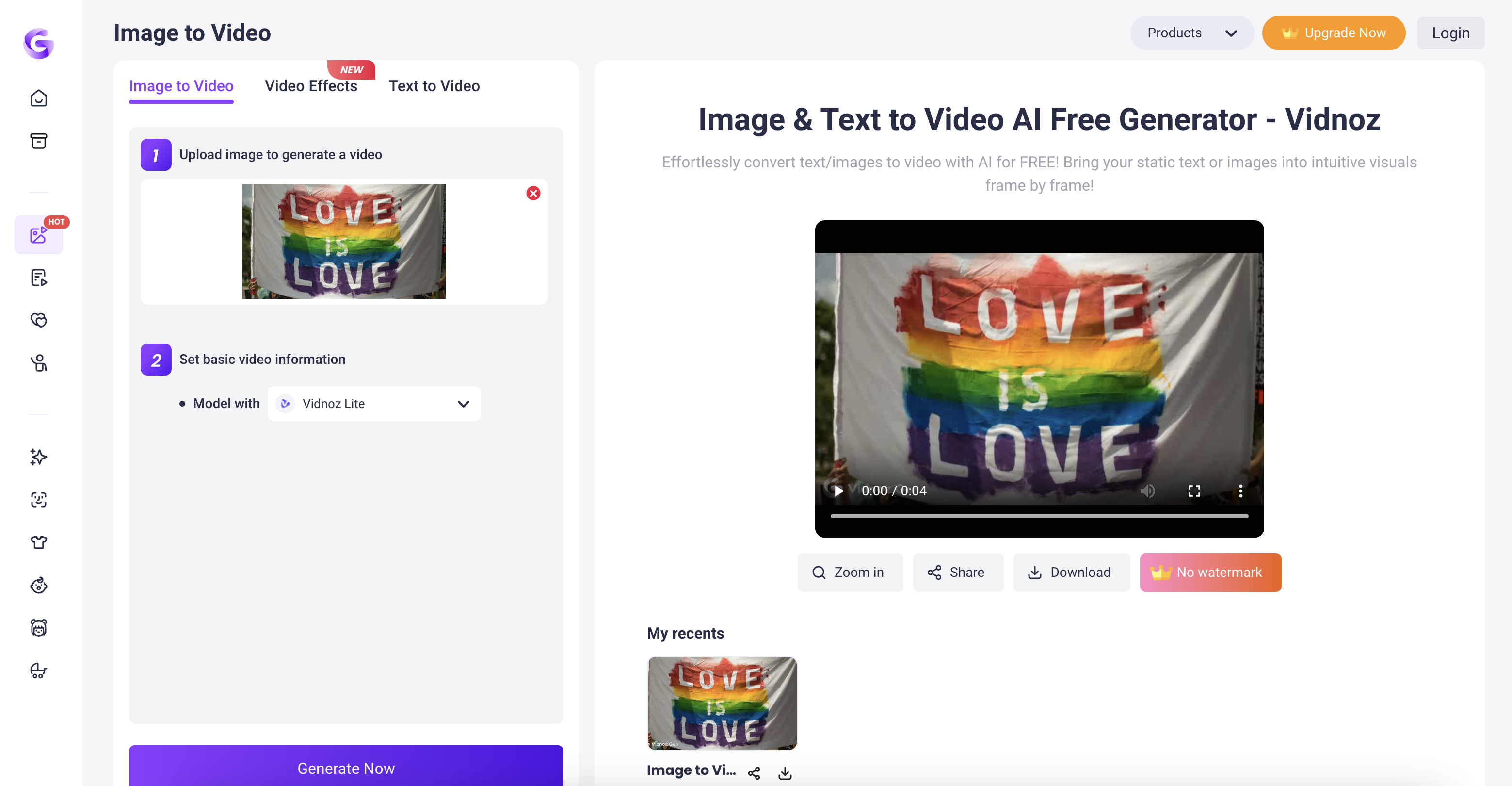 Vidnoz AI interface