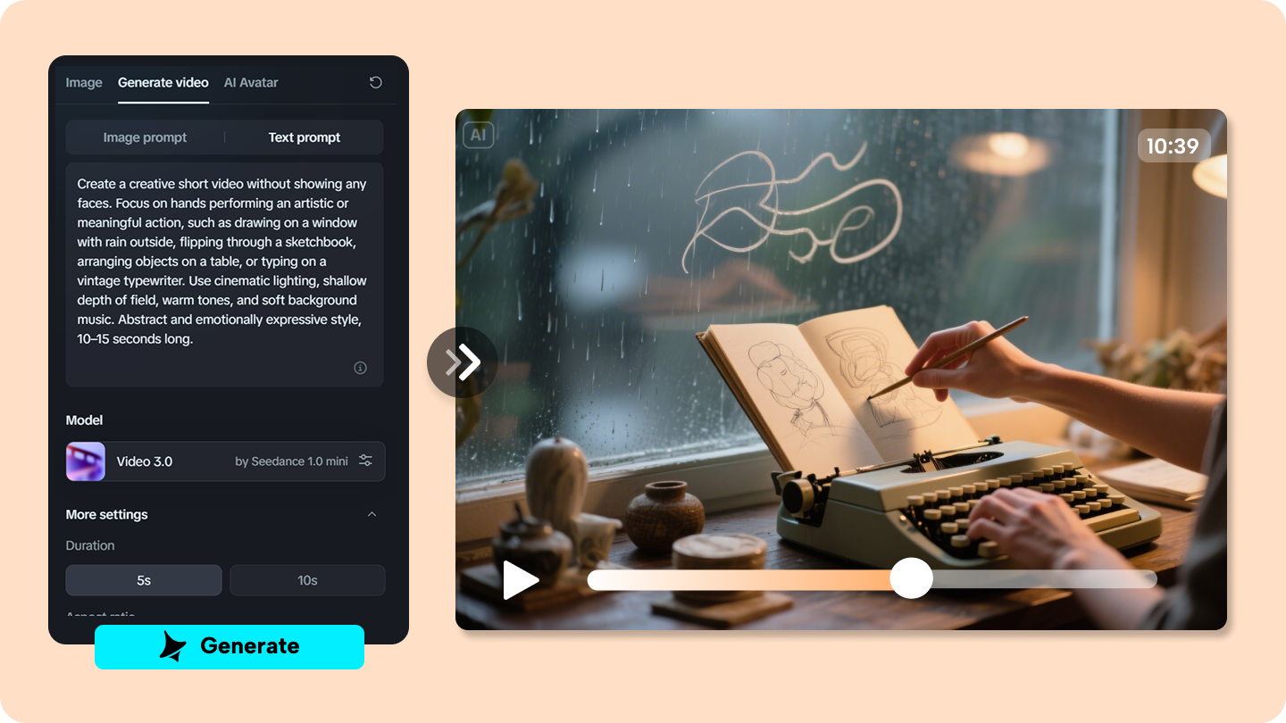 generador de videos sin rostro con IA