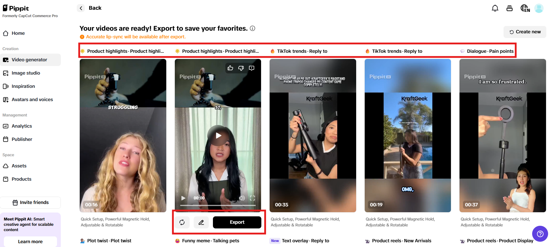 Preview-generated videos and click Quick edit
