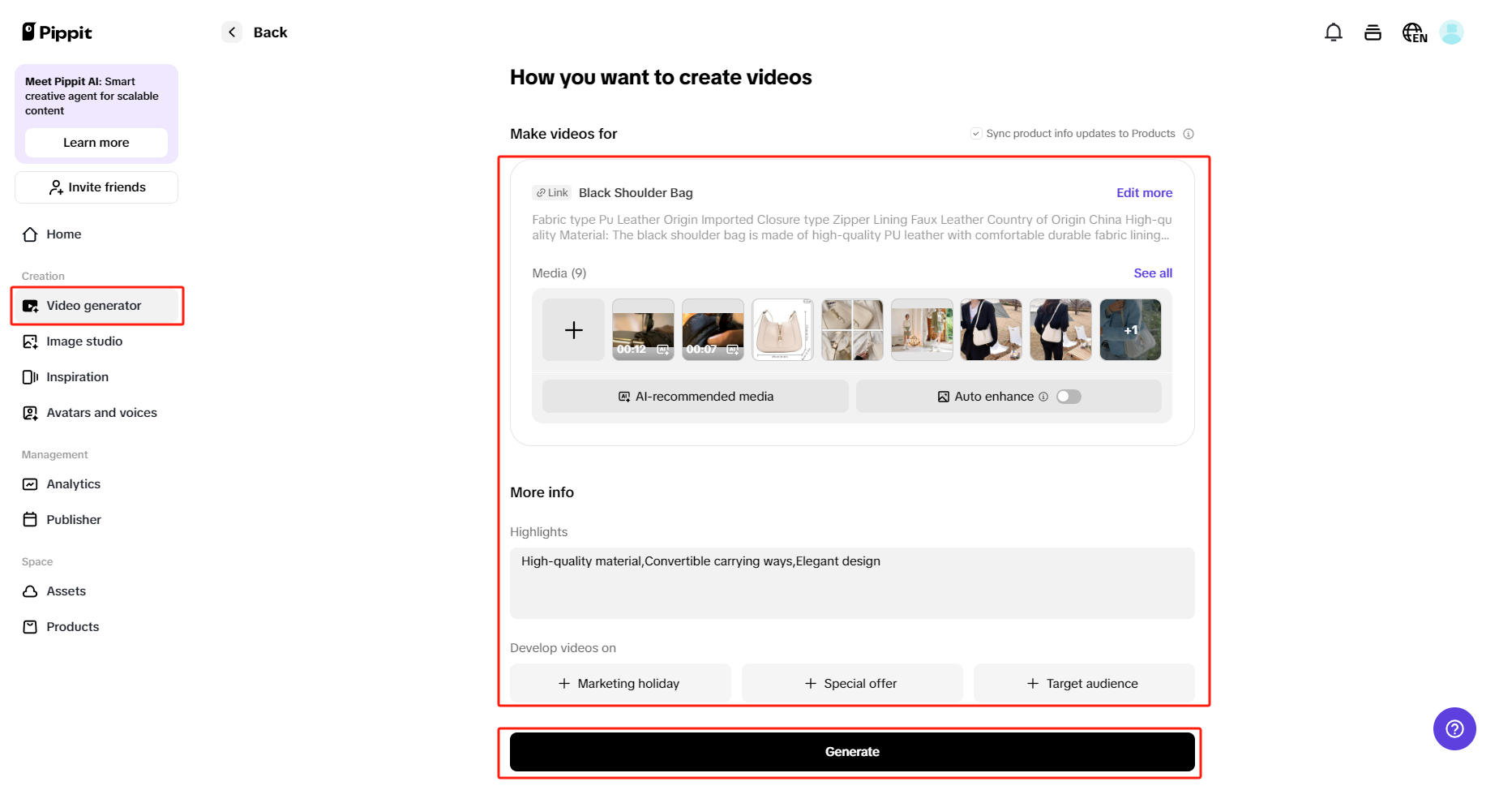 Pippit video generator