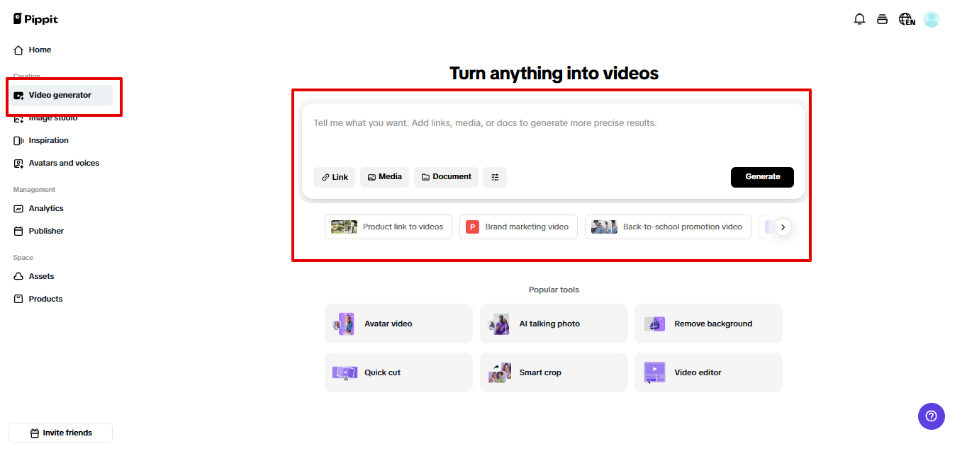 Video generator Pippit
