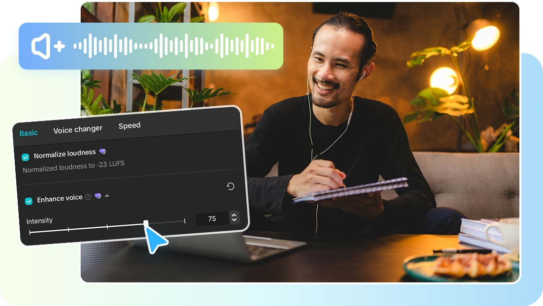 One-click voice enhancement using AI audio filters