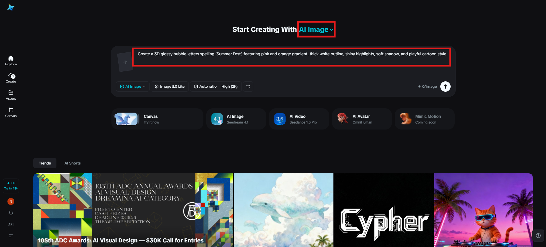 Enter Dreamina and add a text prompt