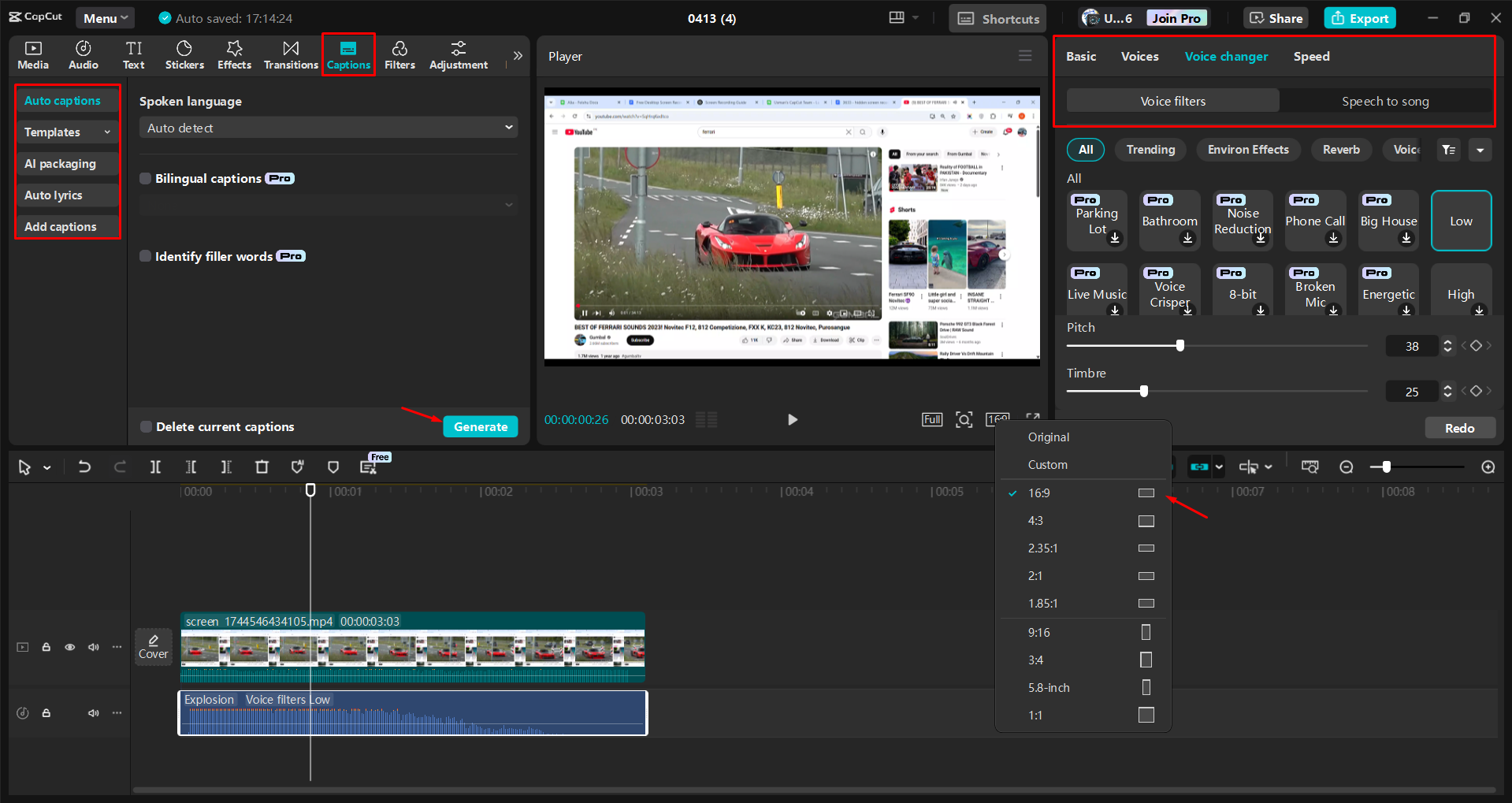 Customizing a screen recording in the CapCut desktop video editor