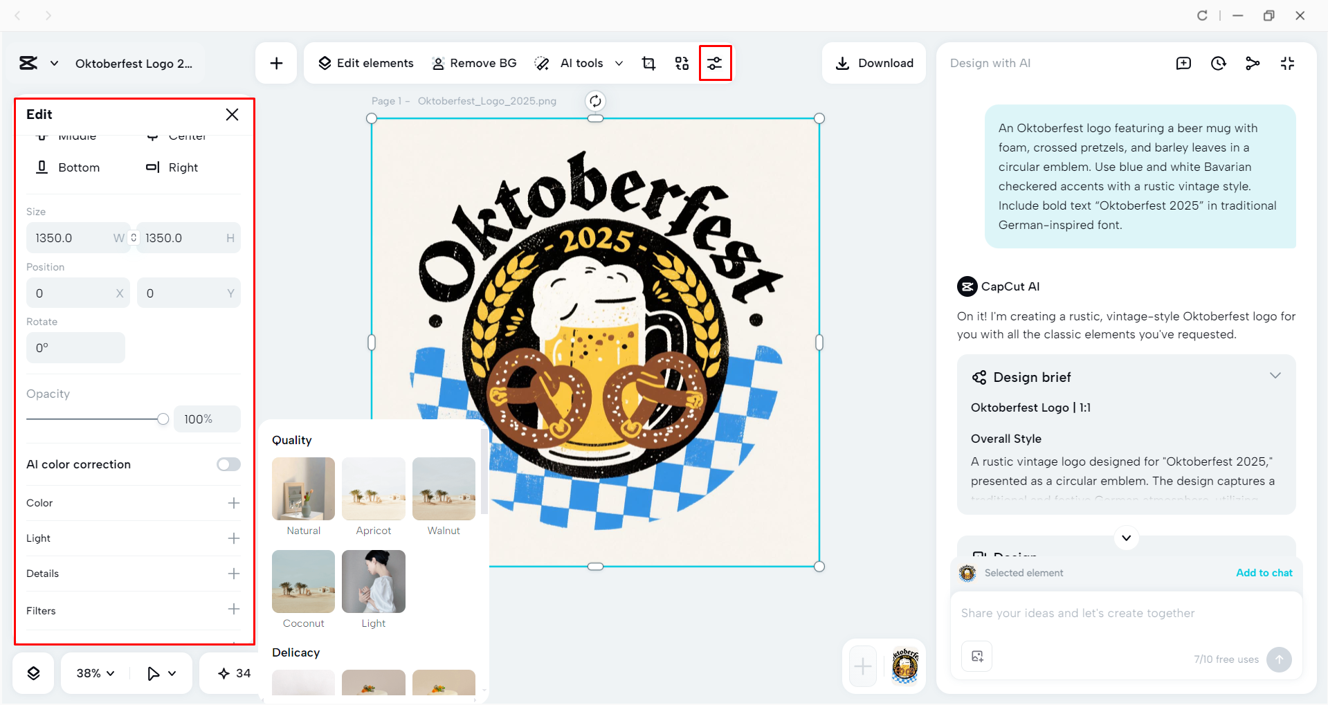 Editing the logo with the CapCut desktop video editor