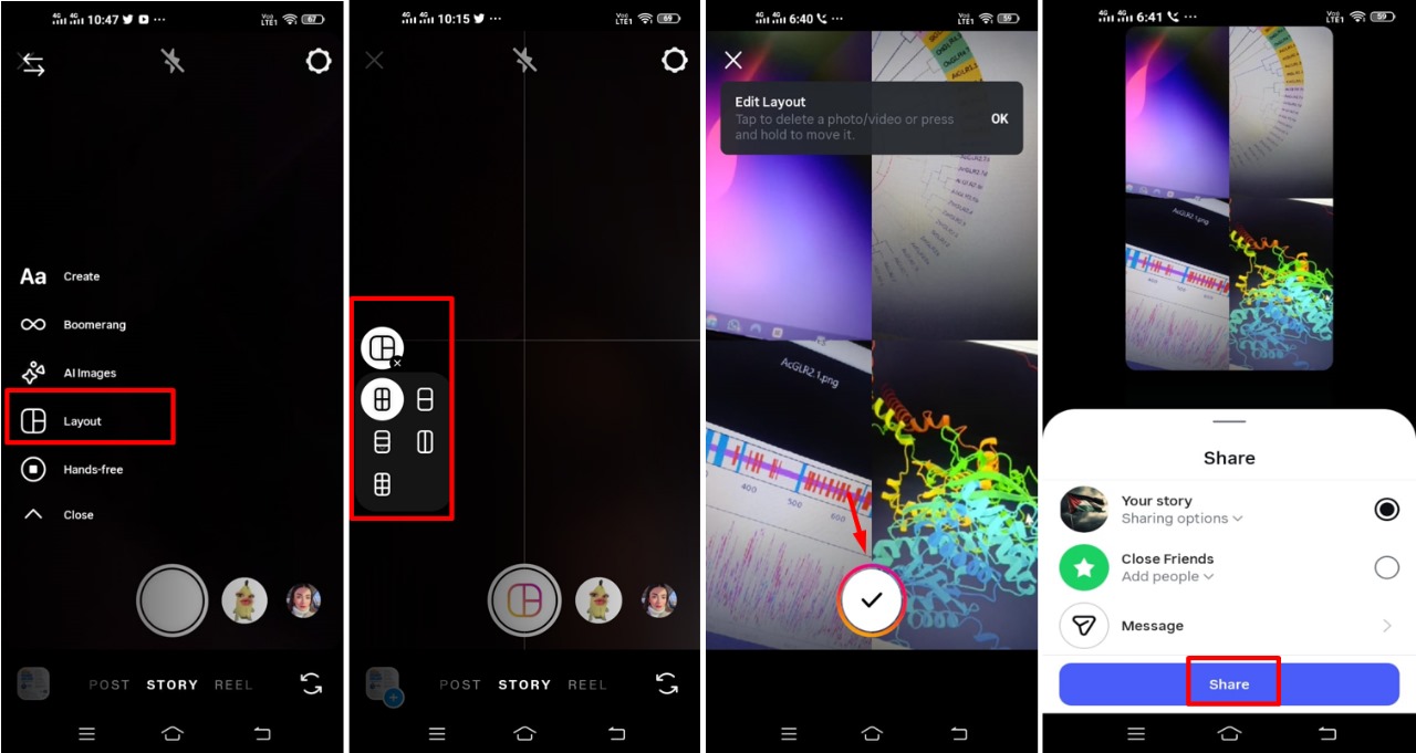 Image showing how to make a photo montage on Instagram on mobile