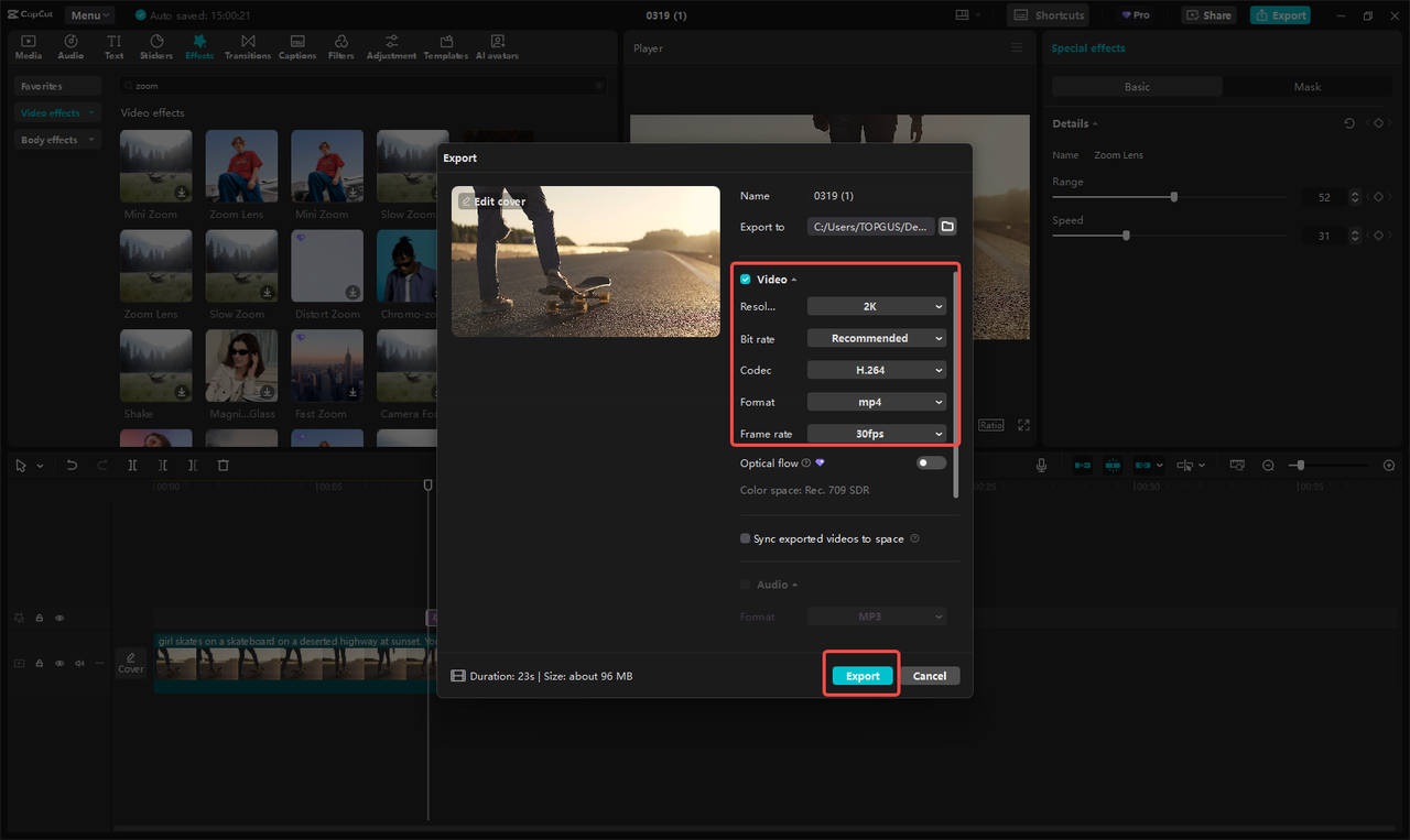 Export and share