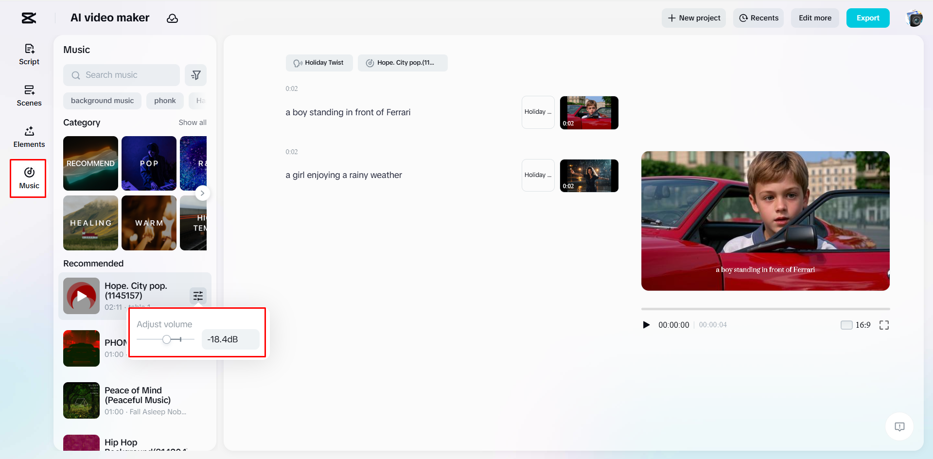 Adding background music to a video with CapCut