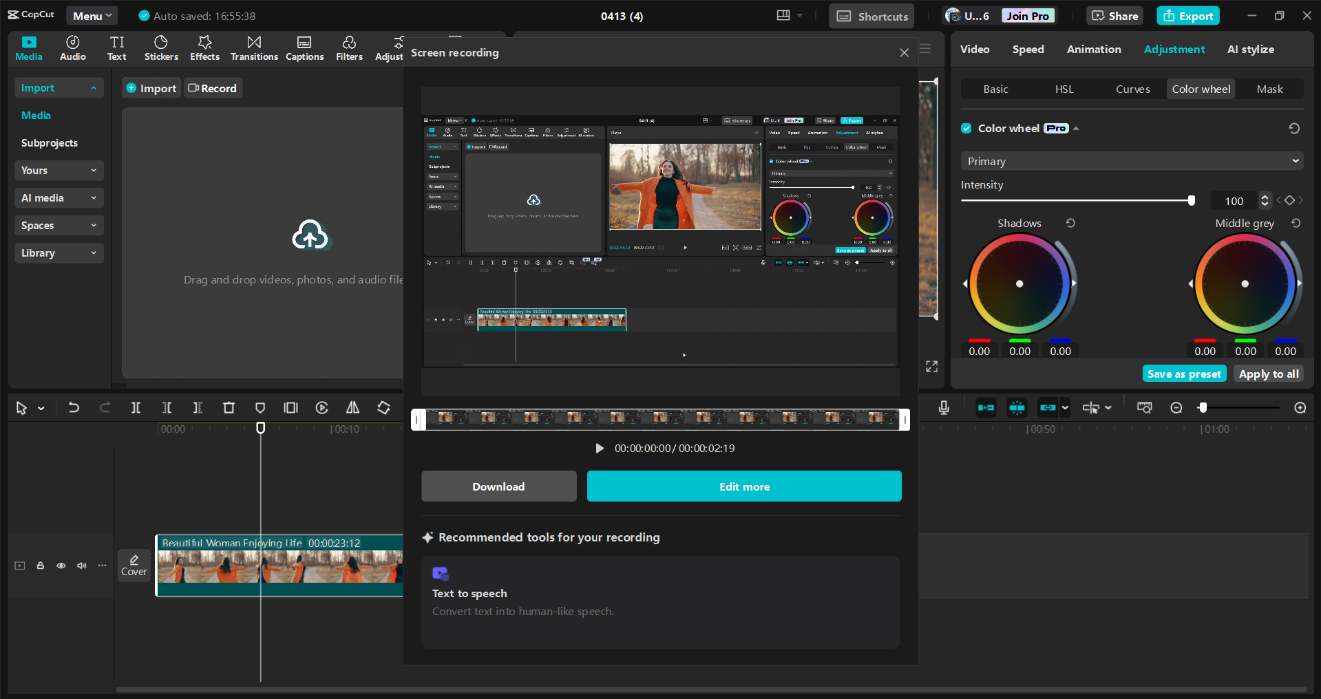 A CapCut asztali videószerkesztő felülete - a legjobb képernyőrögzítő a YouTube-videókhoz