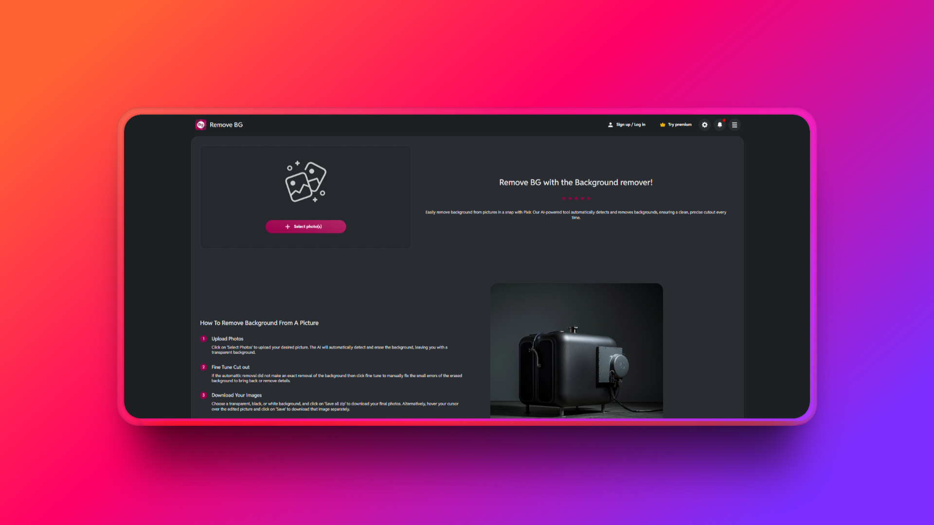 Pixlr's remove background feature