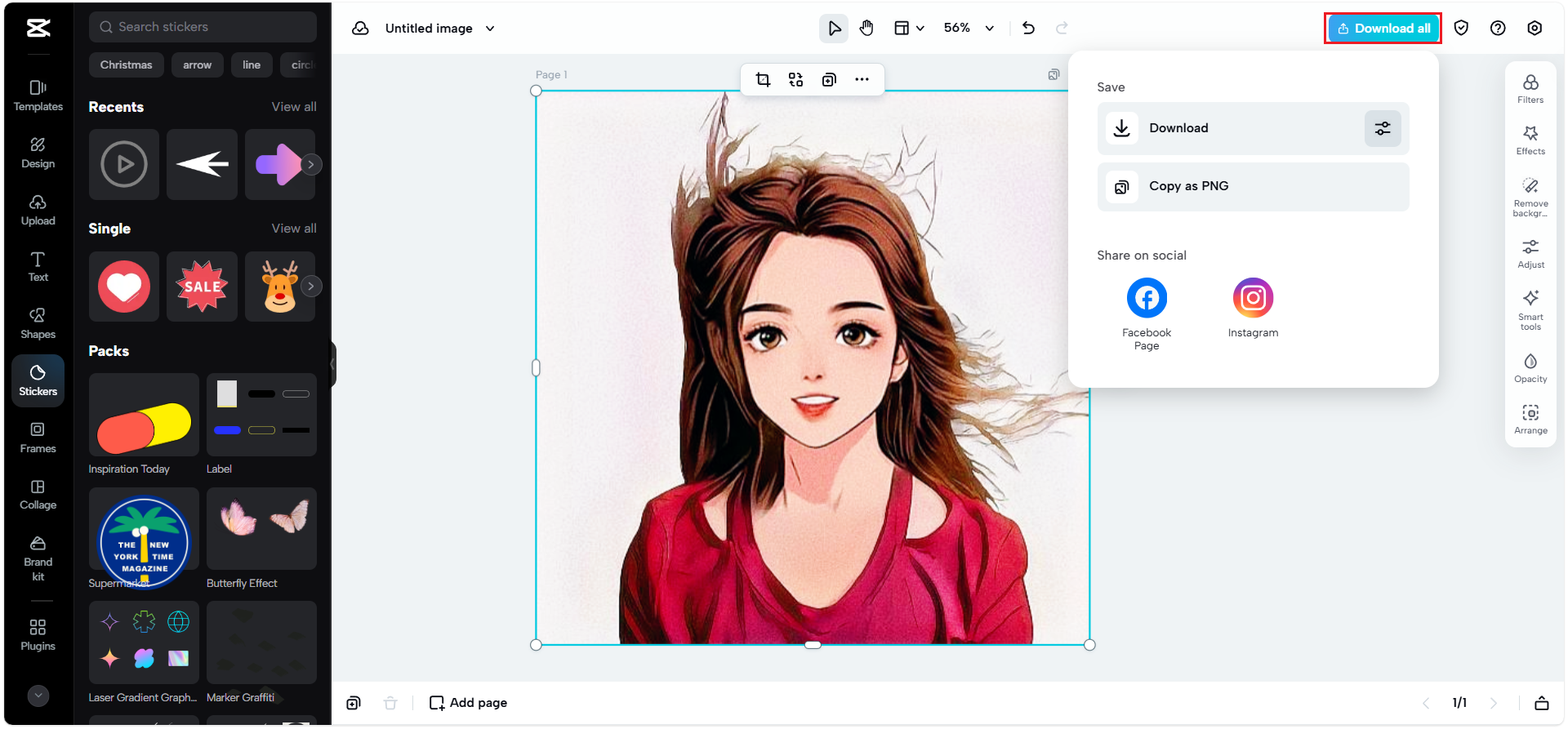 Exporting image from CapCut Web