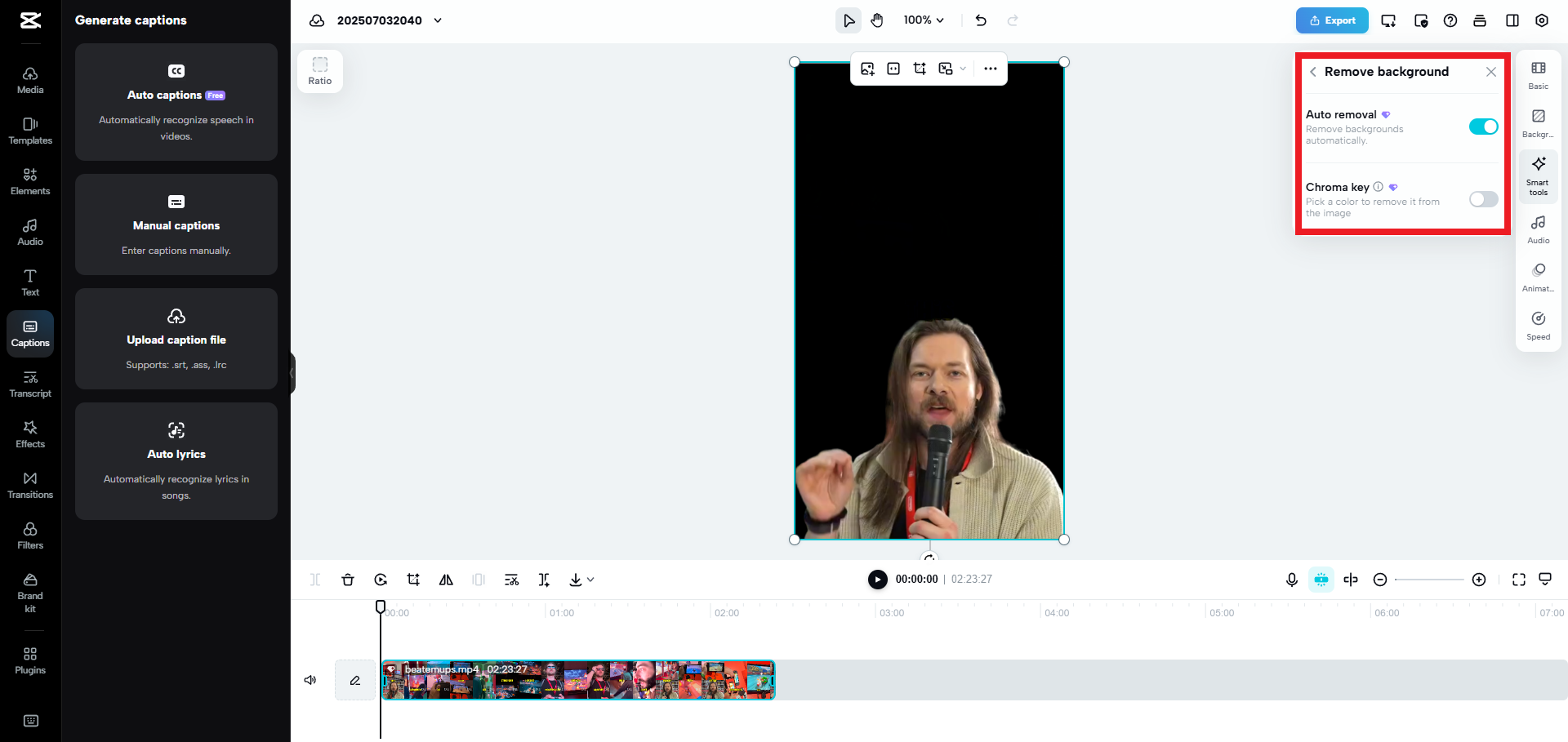 Use your desired background removal feature
