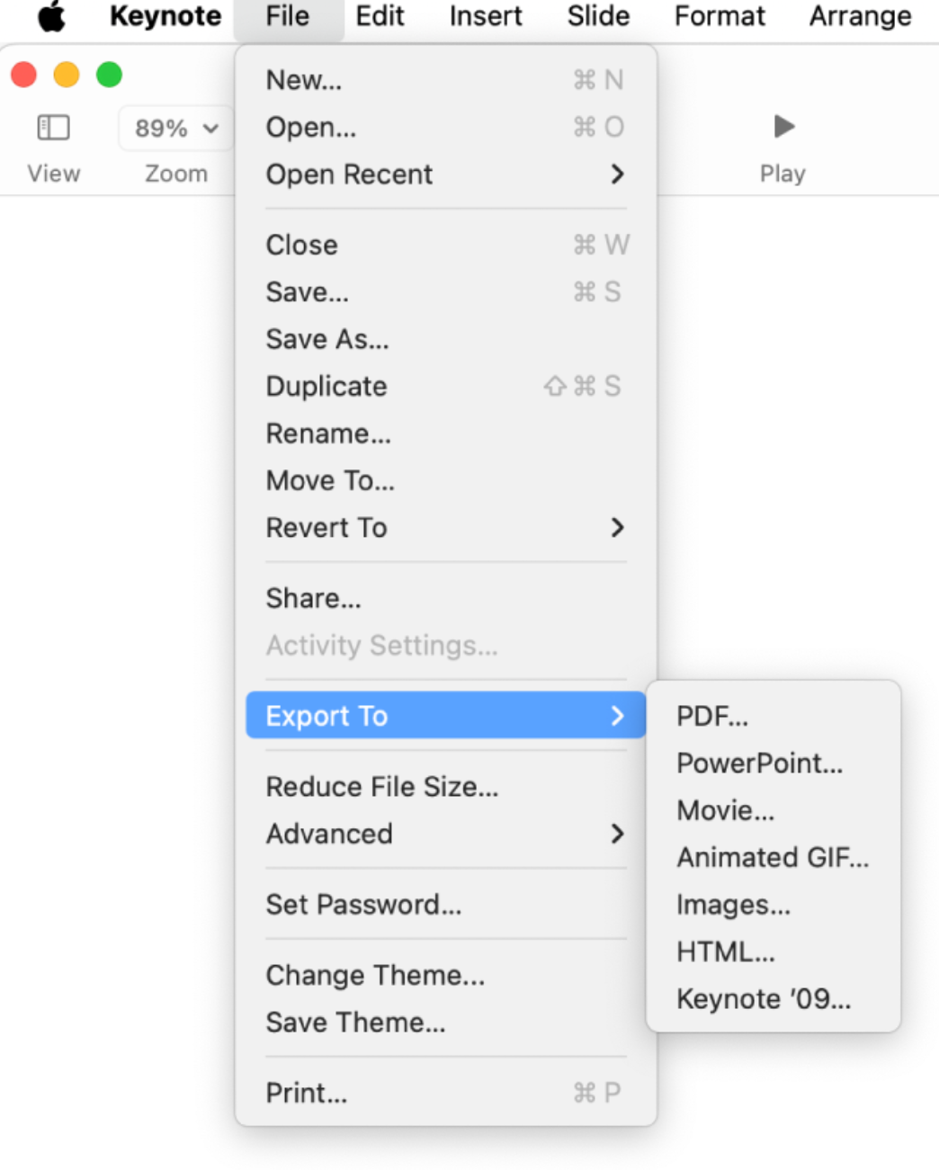 Export the slideshow to share further