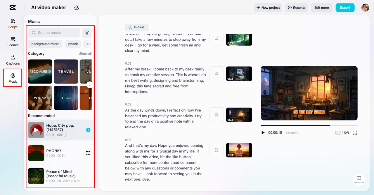 Apply captions to the scenes