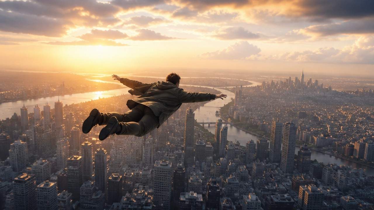 human flying scene prompt result 1