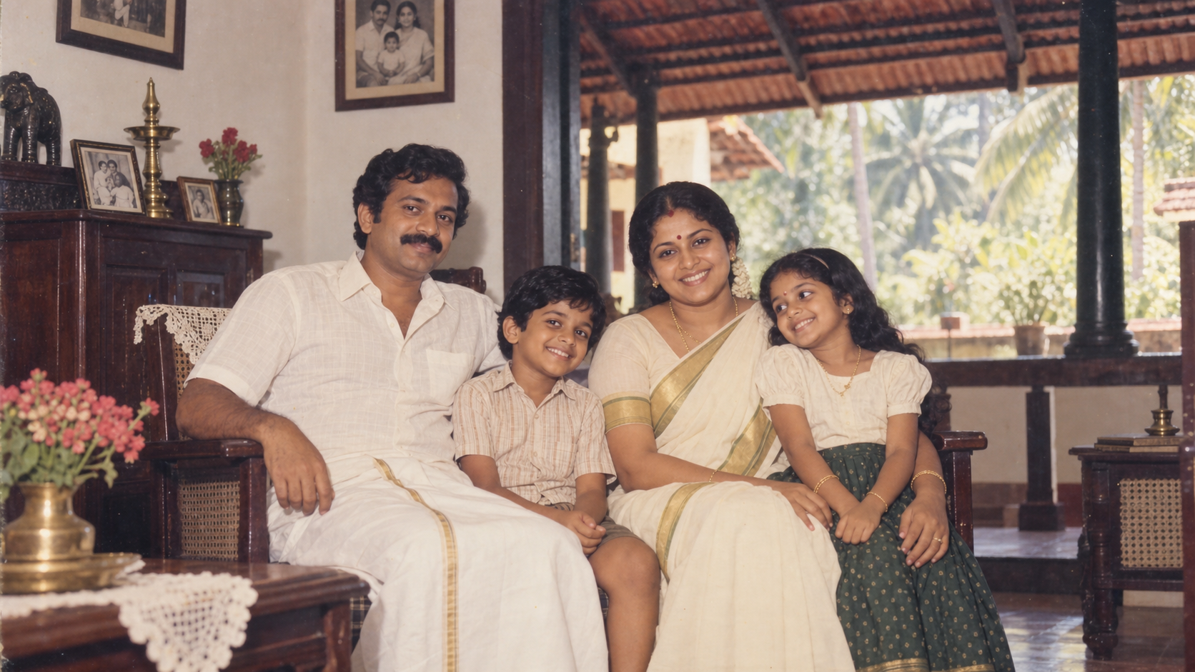 1980s Malayali family portrait generated with Dreamina