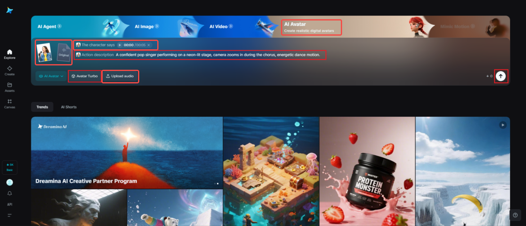 アクションの説明でキャラクターアクションを設定する