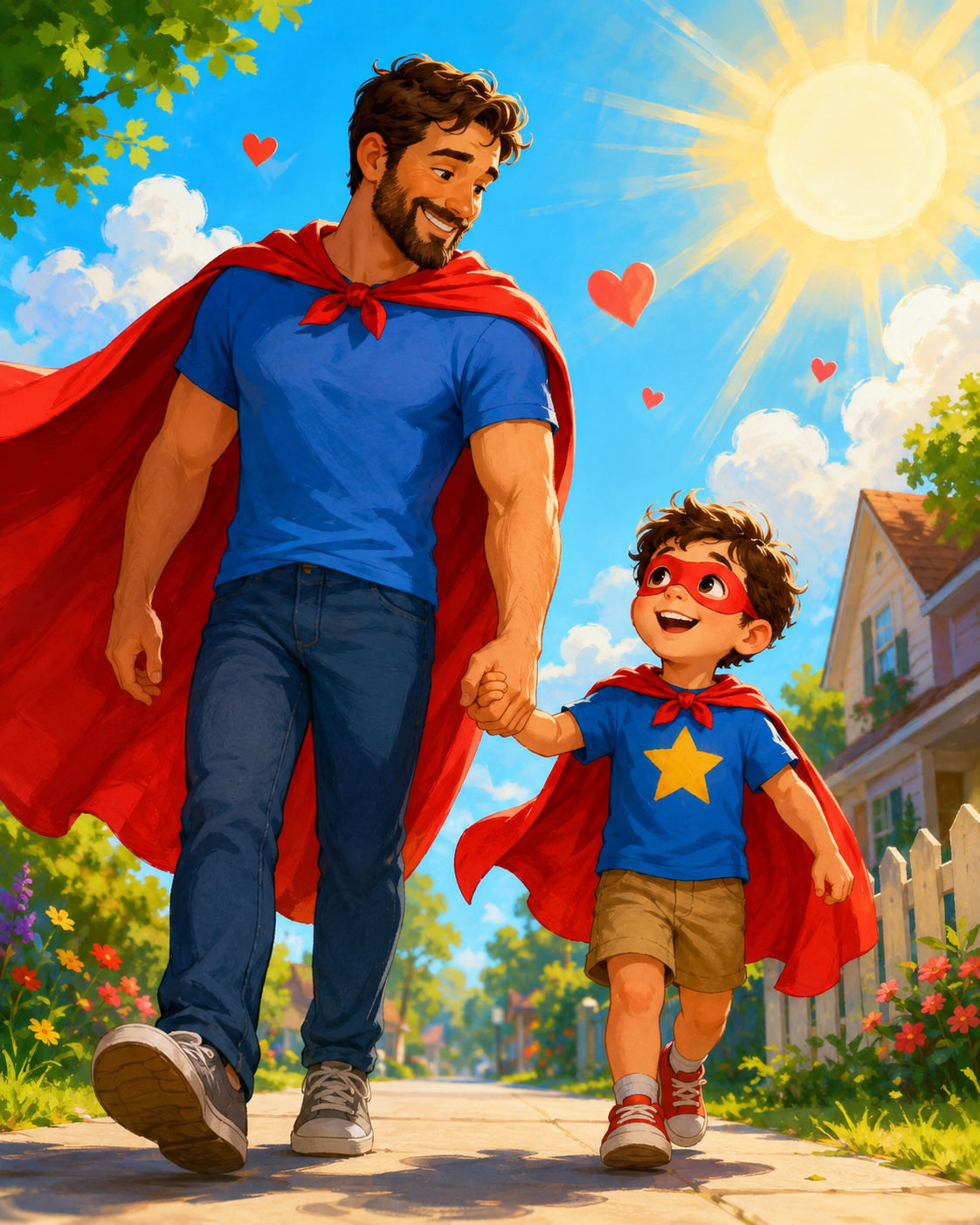 Father's Day picture of a dad wearing a superhero