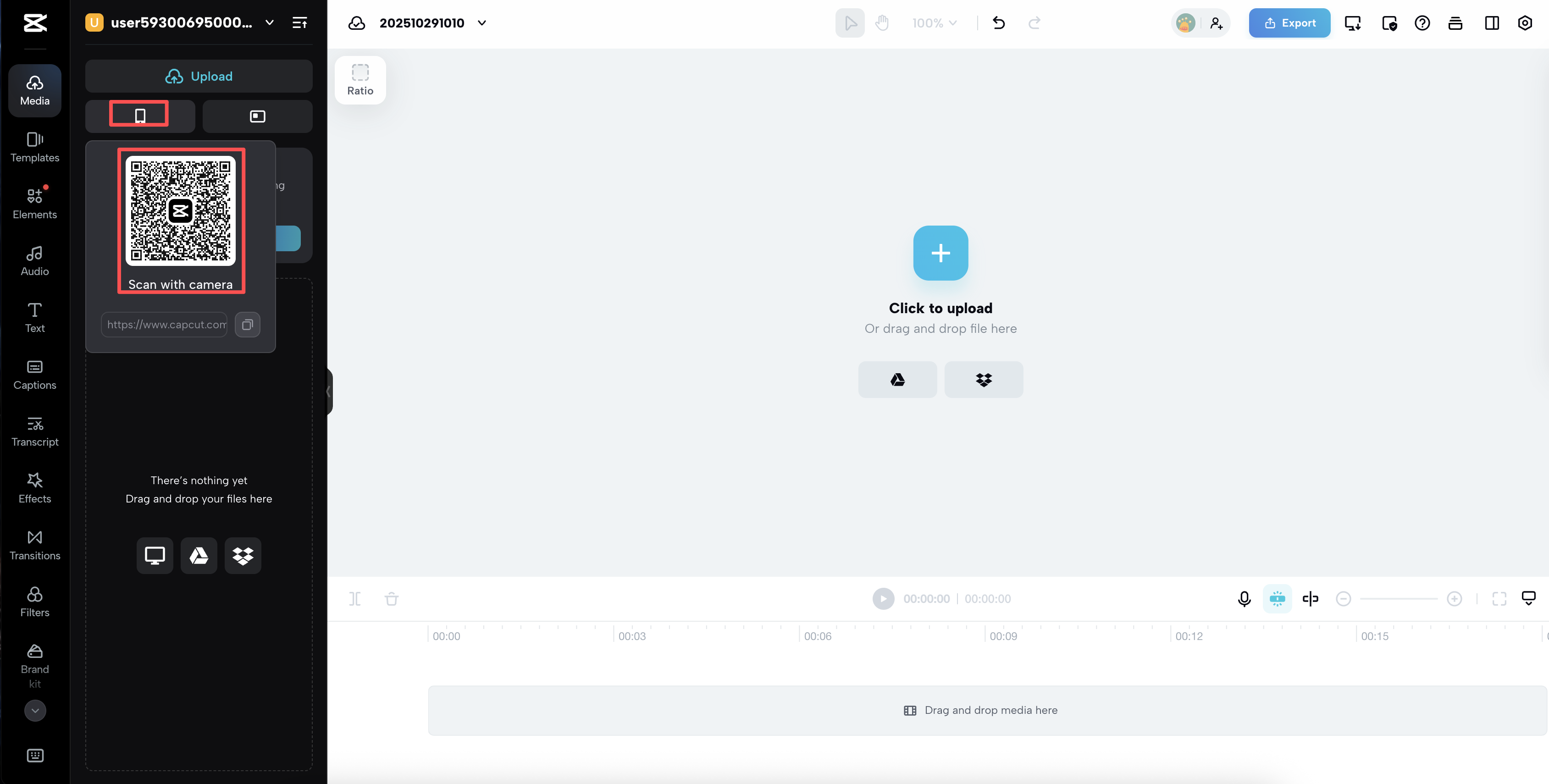 use 'Scan with camera' option to upload your files