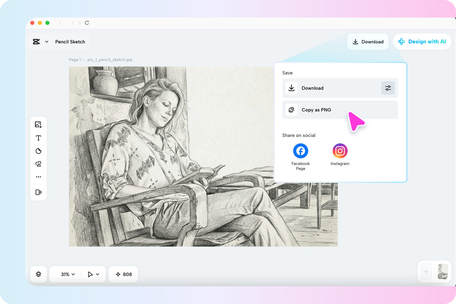 Download a pencil sketch from CapCut desktop