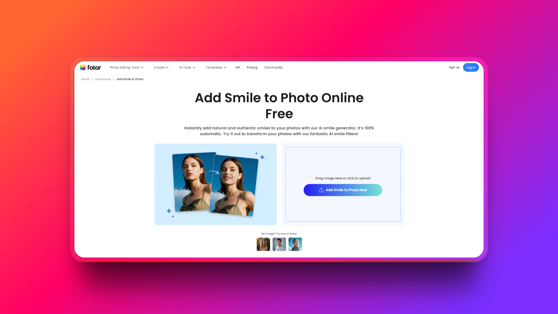 Fotor AI smile filter