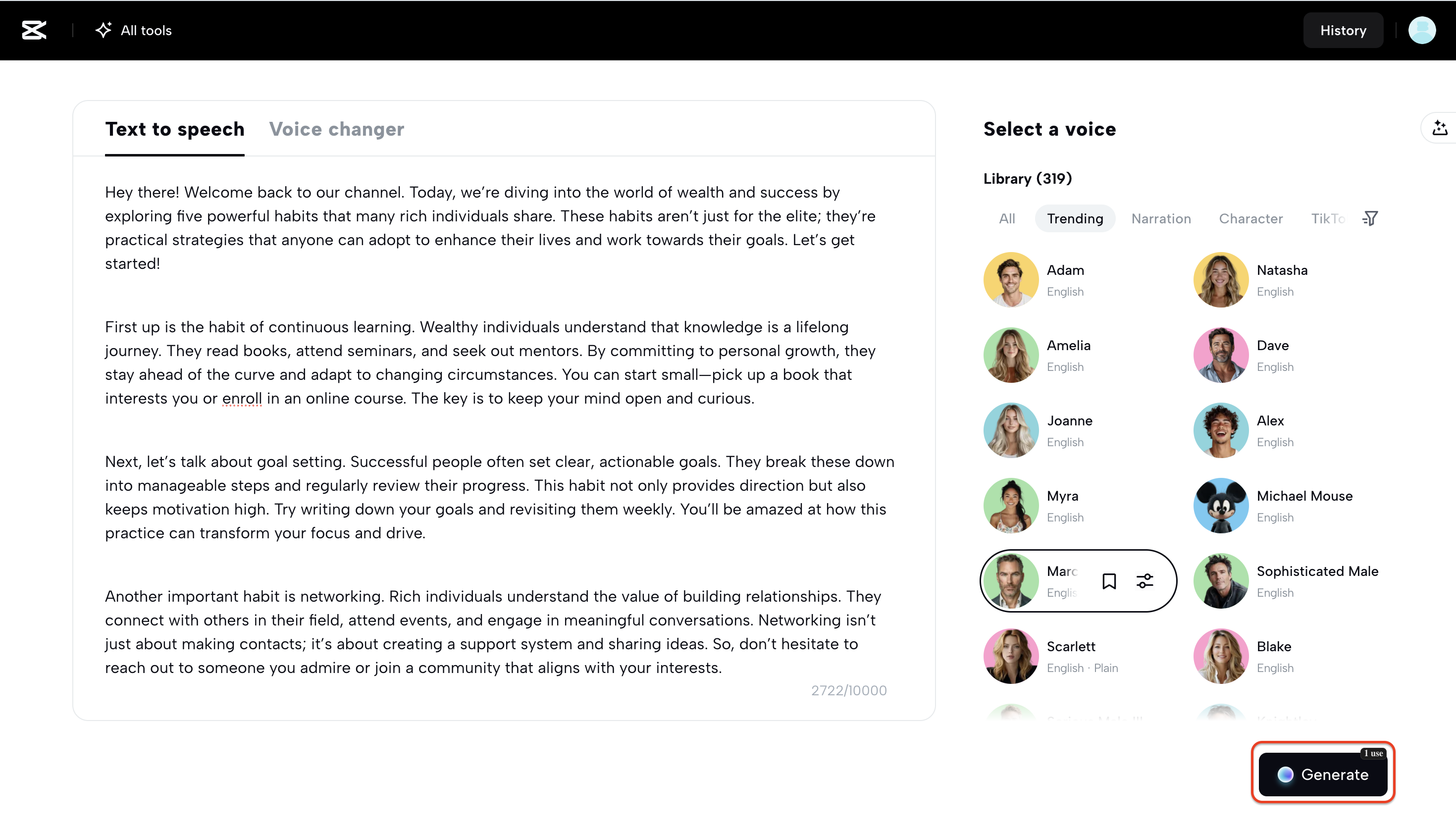Generate the voice for your script