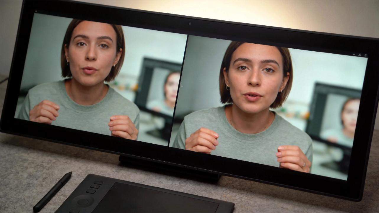 Vertical video shown side by side on a widescreen monitor without black bars