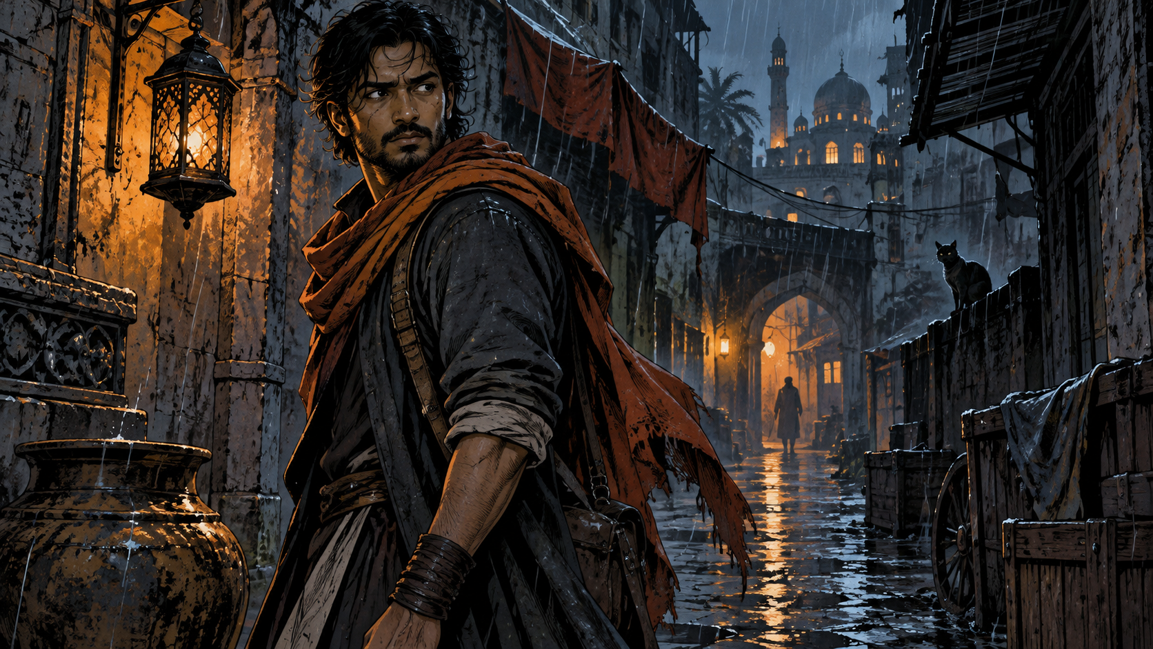 Roy Editz AI photo editing prompts: Rainy Graphic-Novel Hero