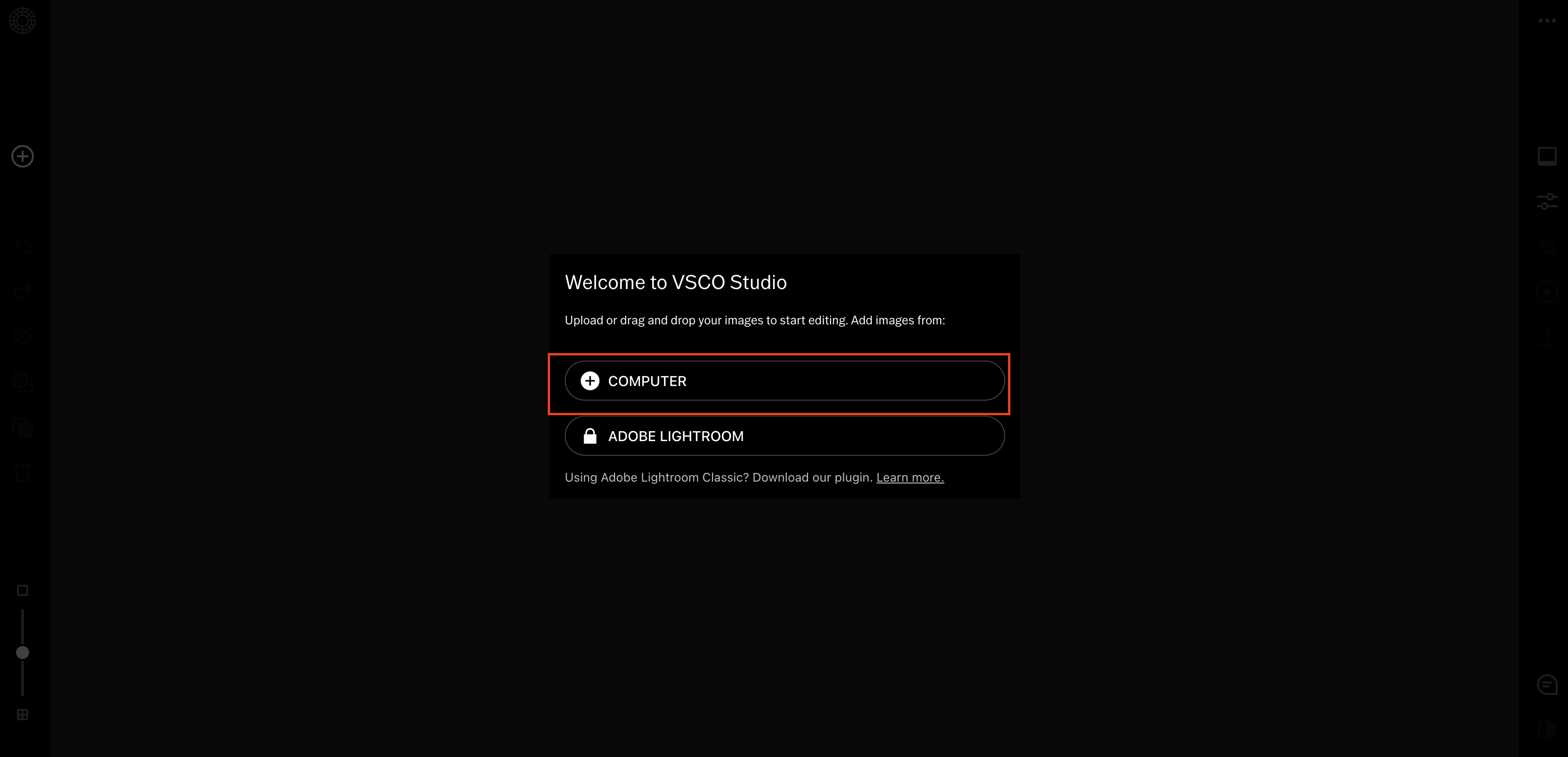 Carica l'immagine nell'interfaccia VSCO