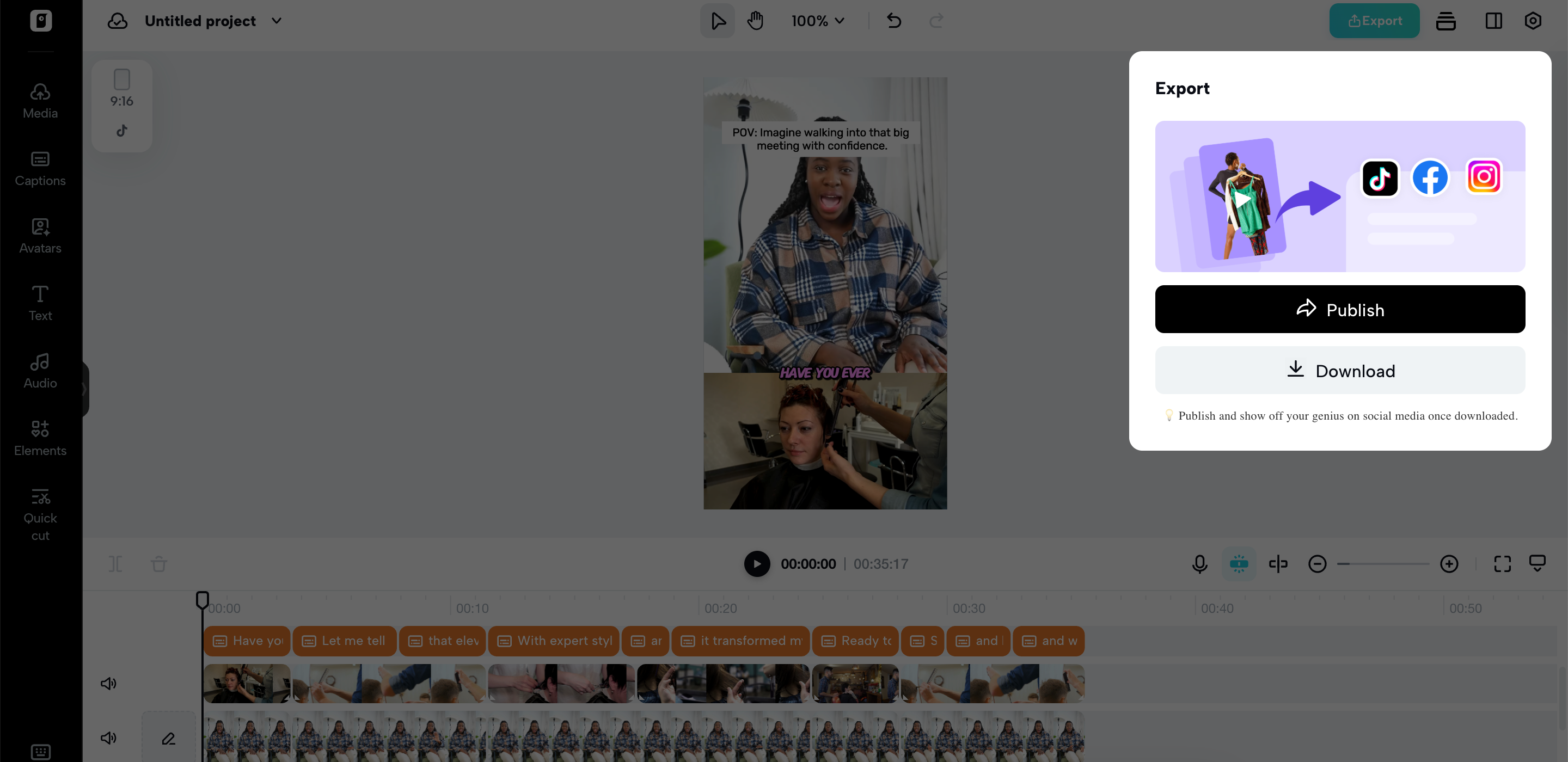 I-publish o i-download ang iyong nagawang video.