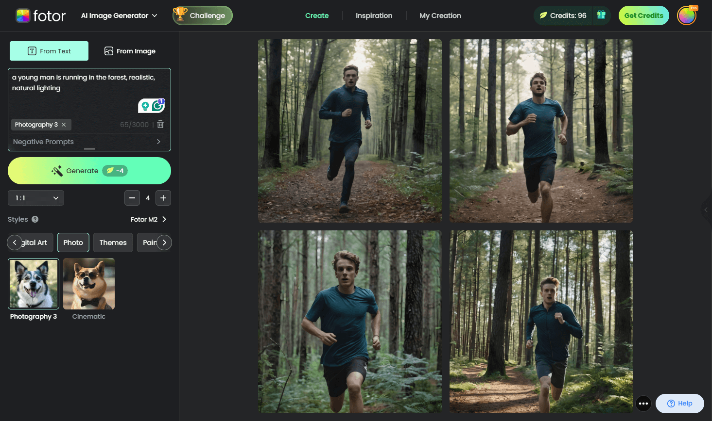 Interface of Fotor - an easy to use AI image generator