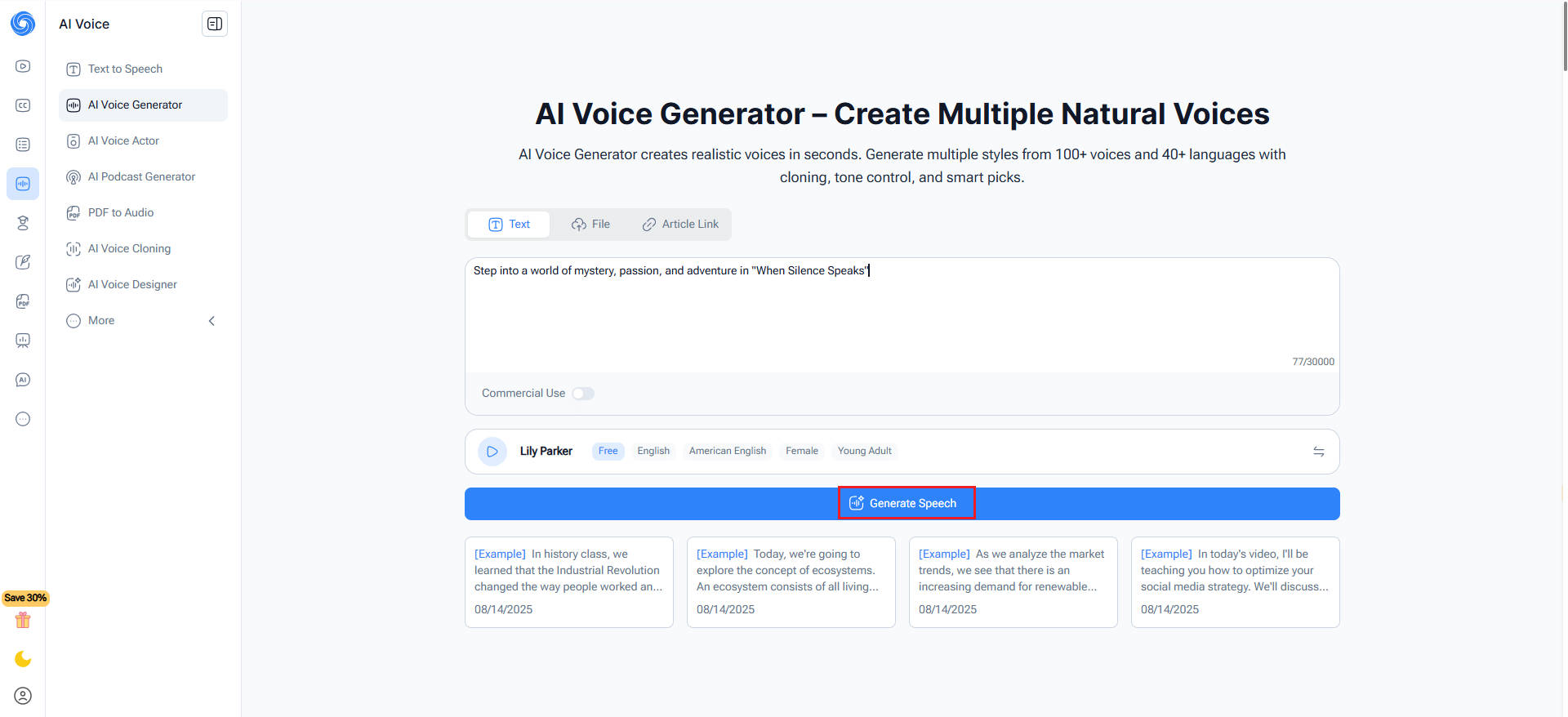 audiolivro de texto para fala