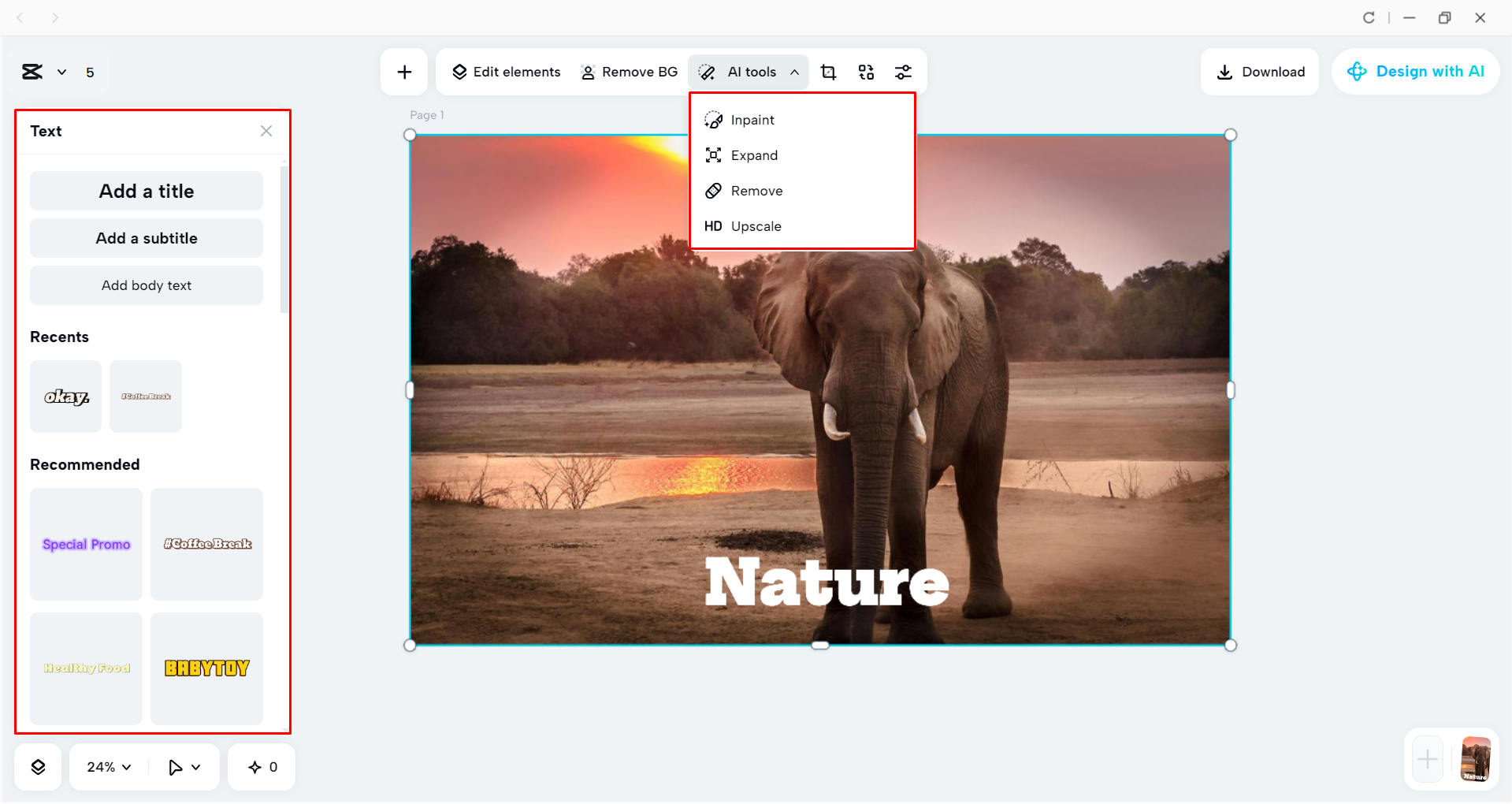 Editing the image with AI tools in the CapCut desktop video editor
