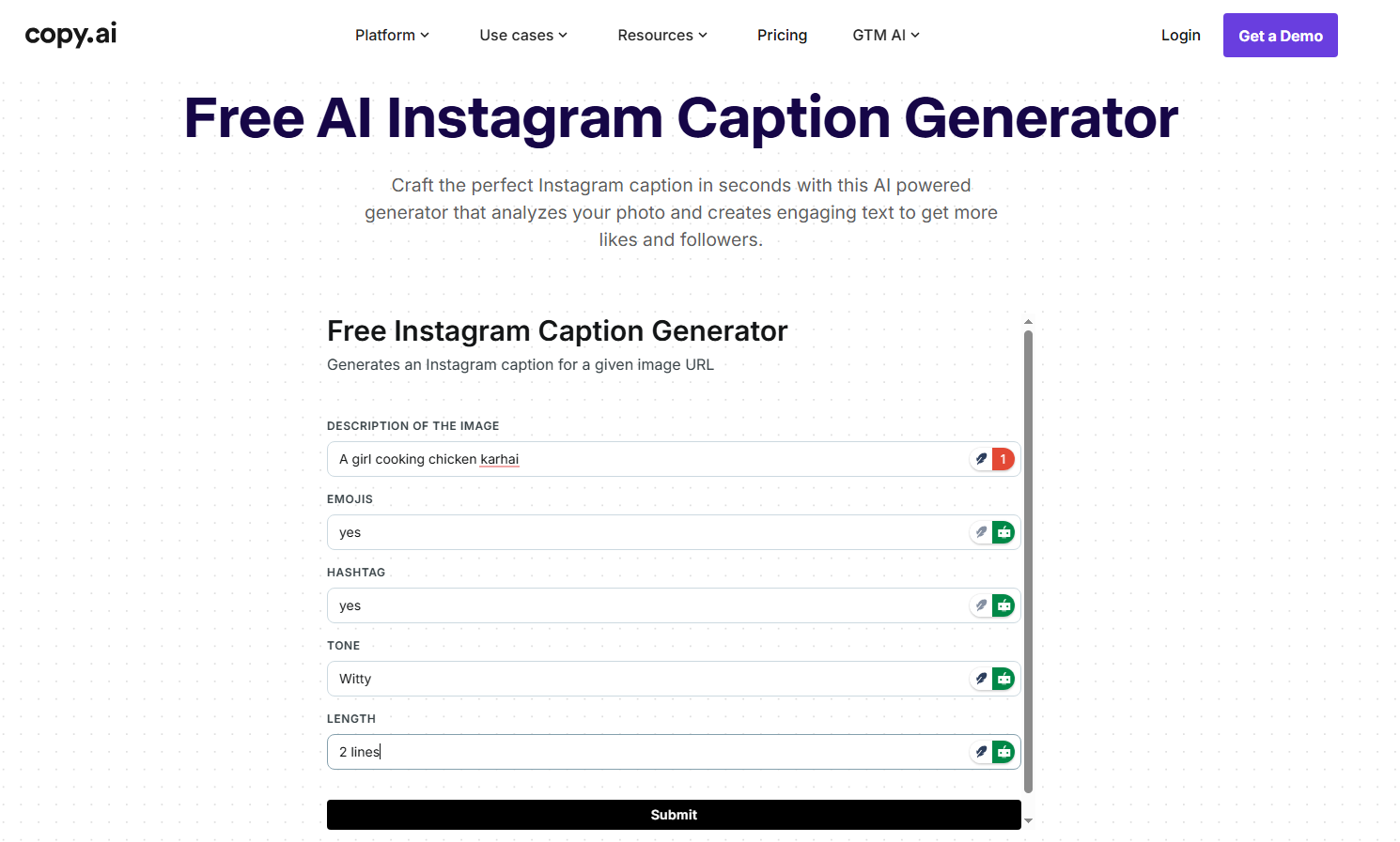 Copy.ai Instagram caption generators