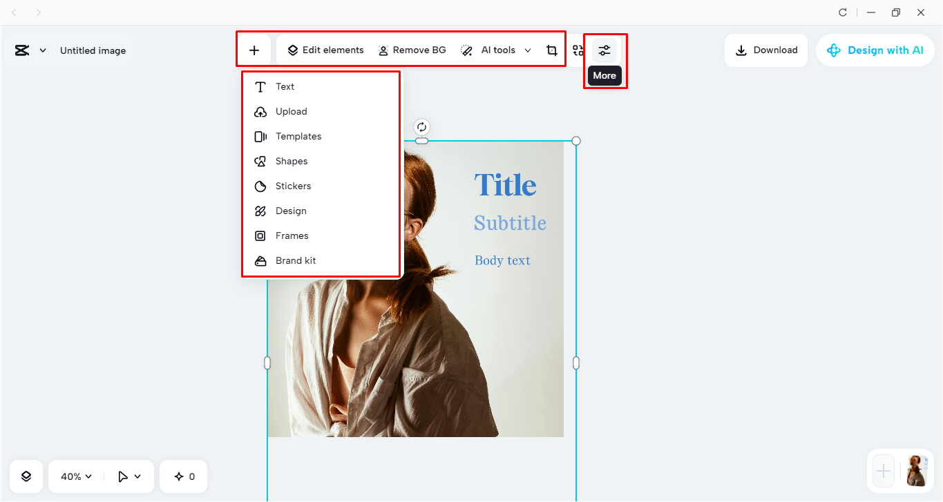 Customizing the photo with built-in tools in the CapCut desktop video editor