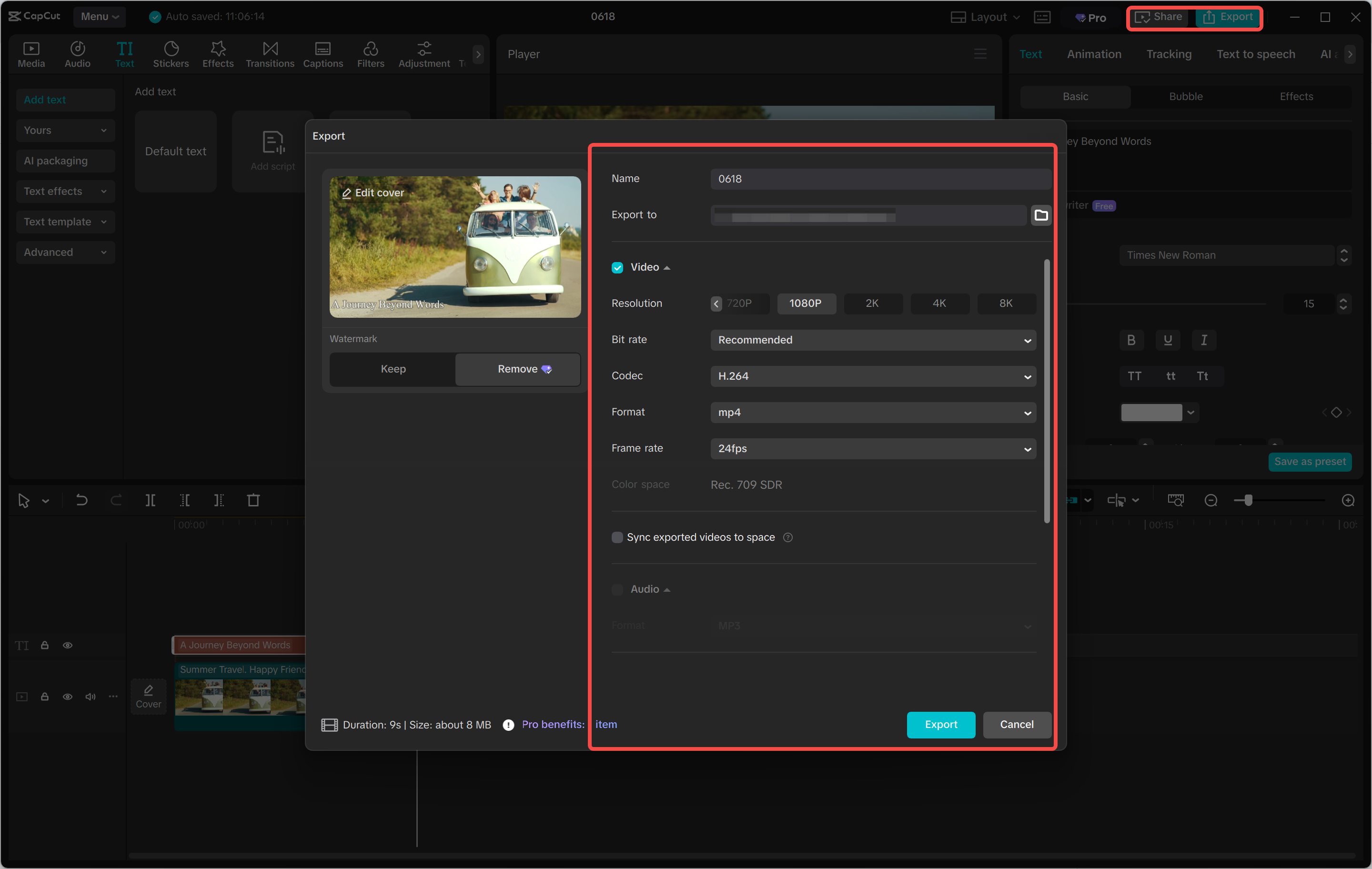 Exporting a video from the CapCut desktop video editor