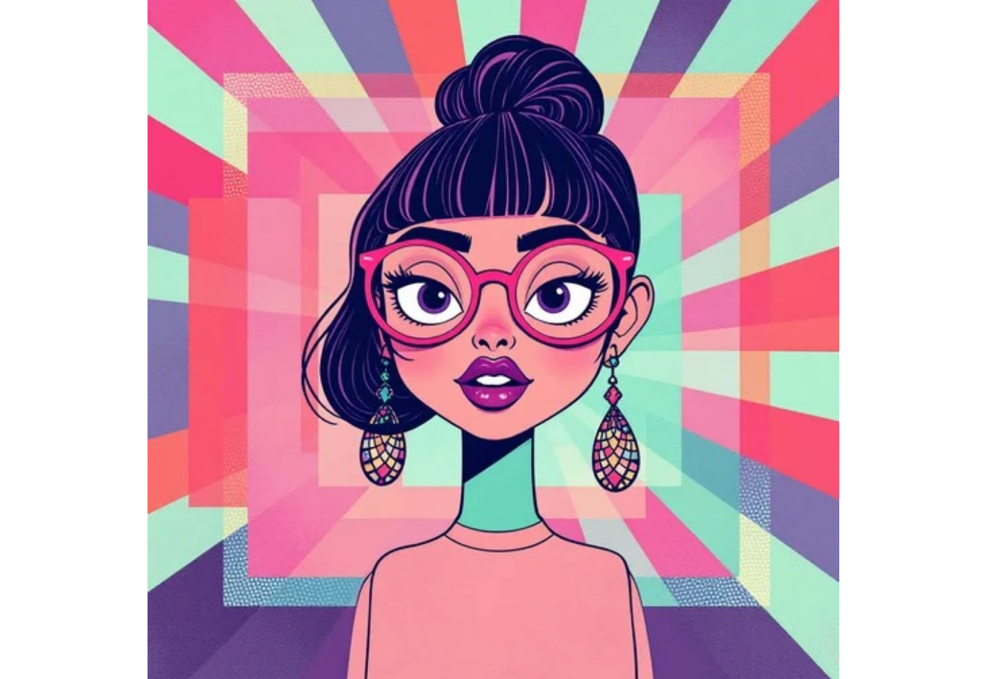 Retro cartoon profile with bold outlines and halftone texture