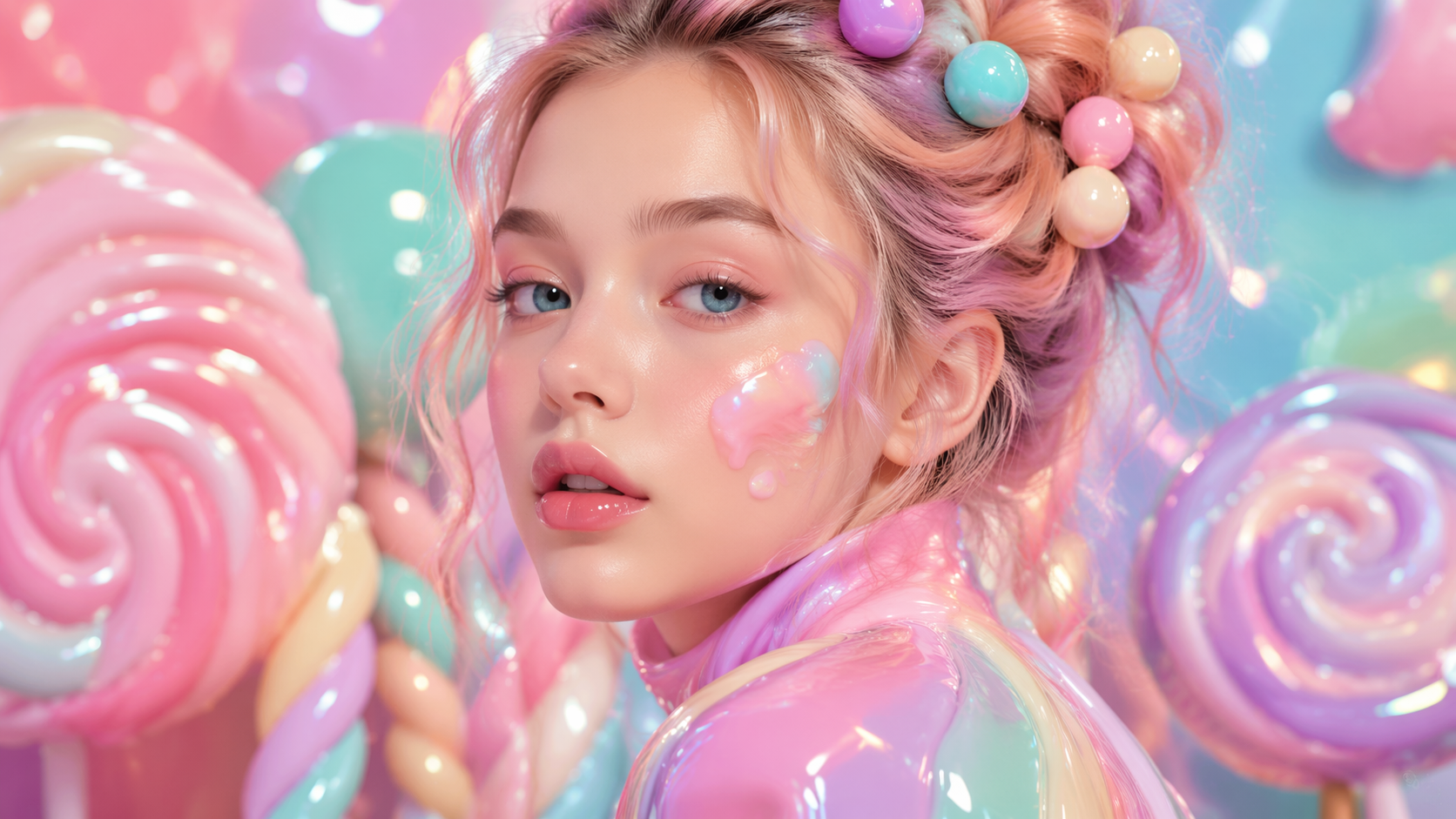 Dreamina AI Süßigkeitenfilter Prompt Beispiel 1: Pastell Süßigkeiten Porträt