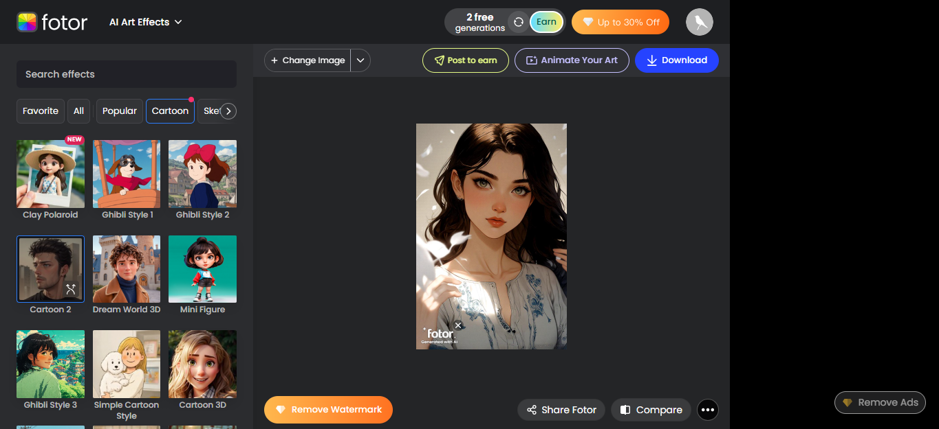 Fotor - photo to cartoon converter