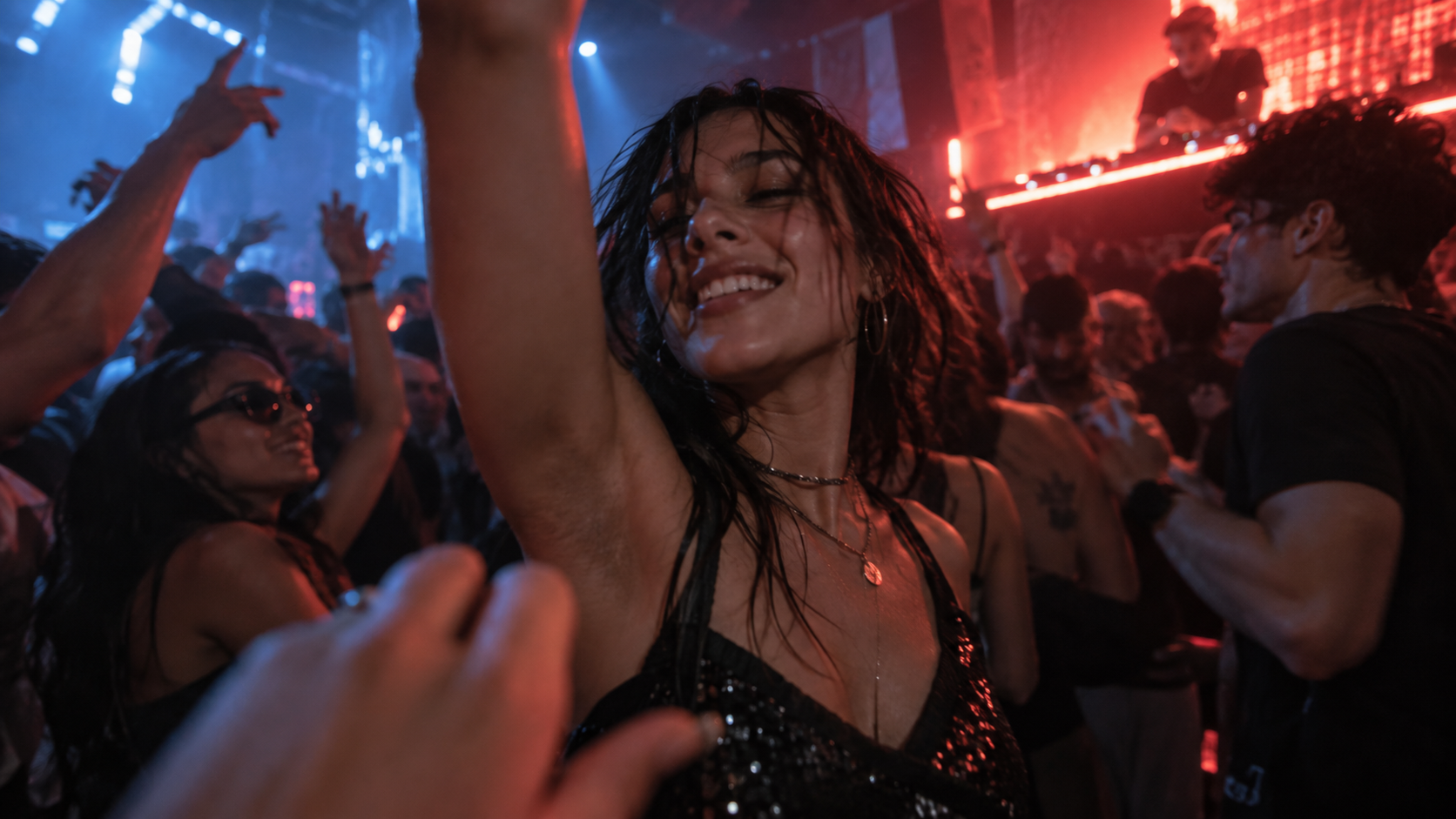 Clubbing video prompt image — Beat-drop crowd movement