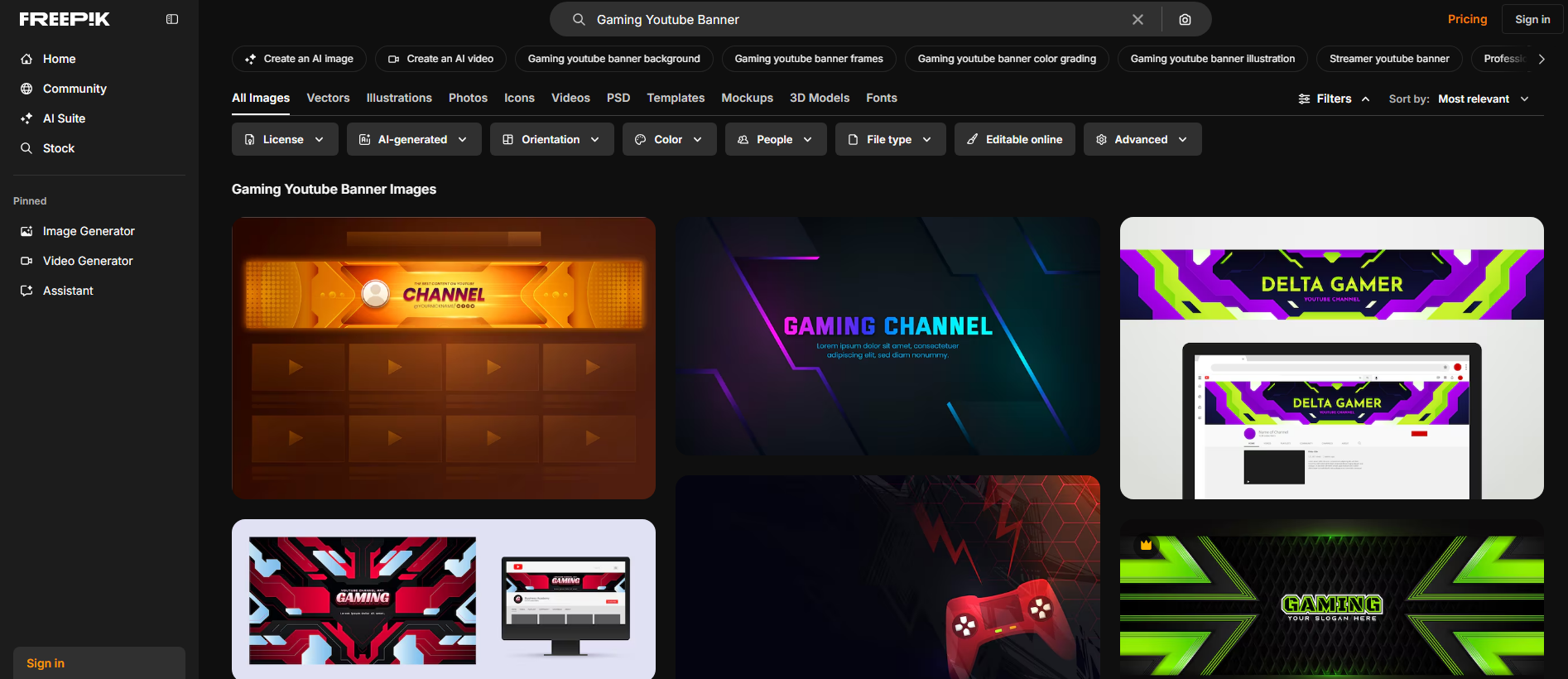 Freepik gaming YouTube banner template
