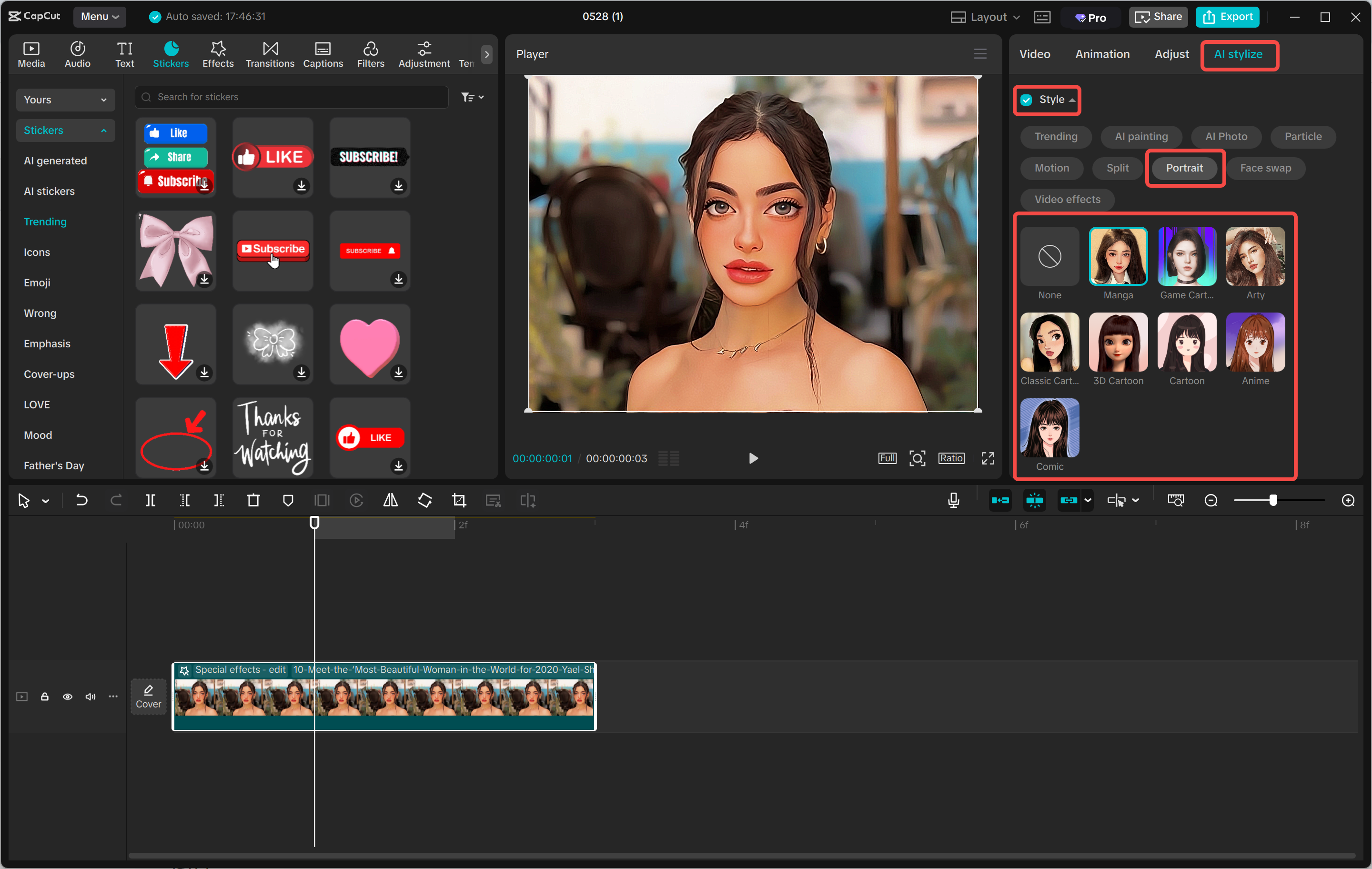 Converting an image to a cartoon in the CapCut desktop video editor