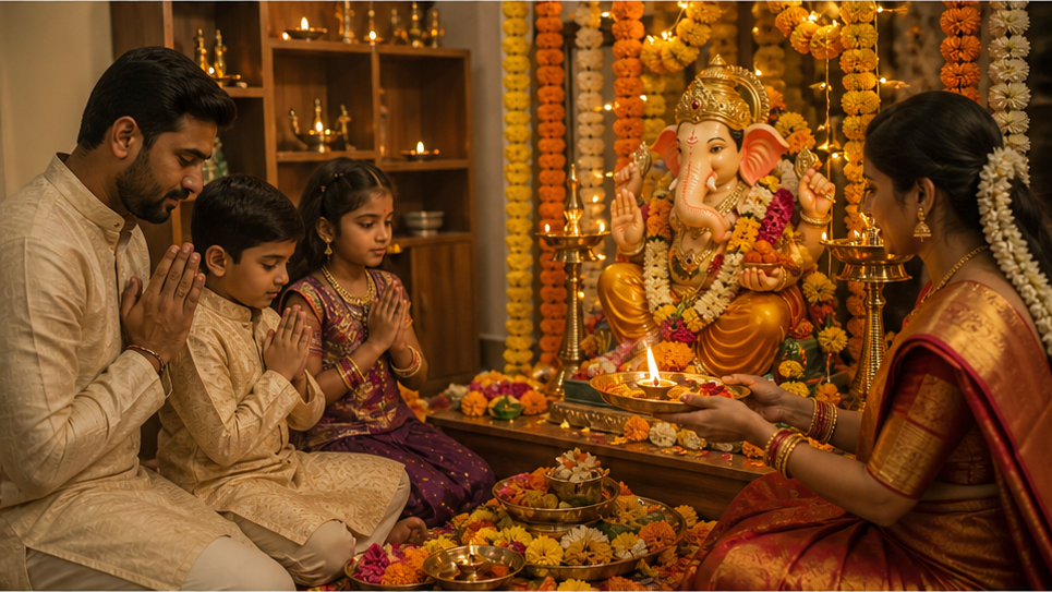 Ganesha AI Video Prompts For Ganesh Chaturthi — Family Puja Moment