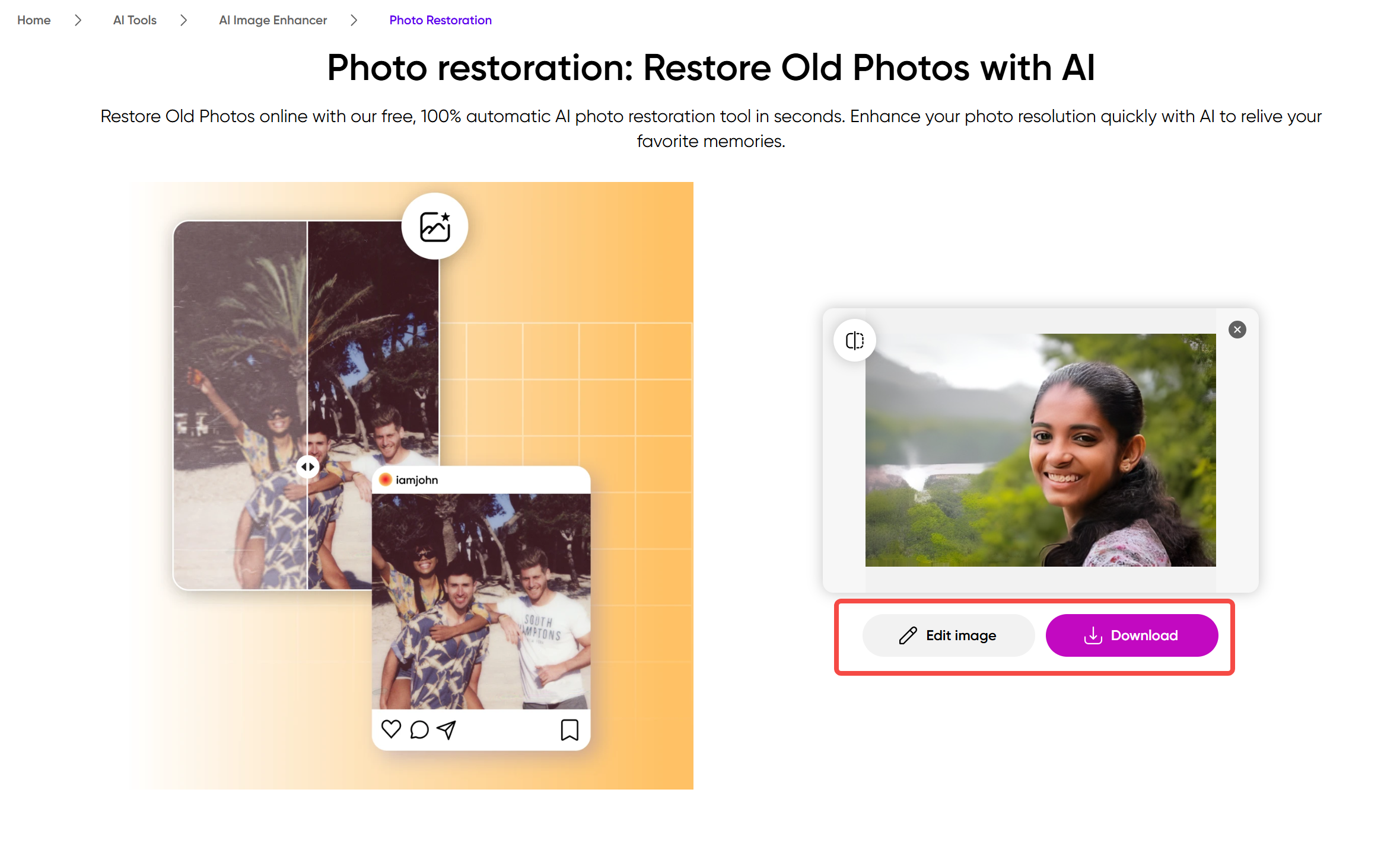 Showing how to use Picsart photo restoration software