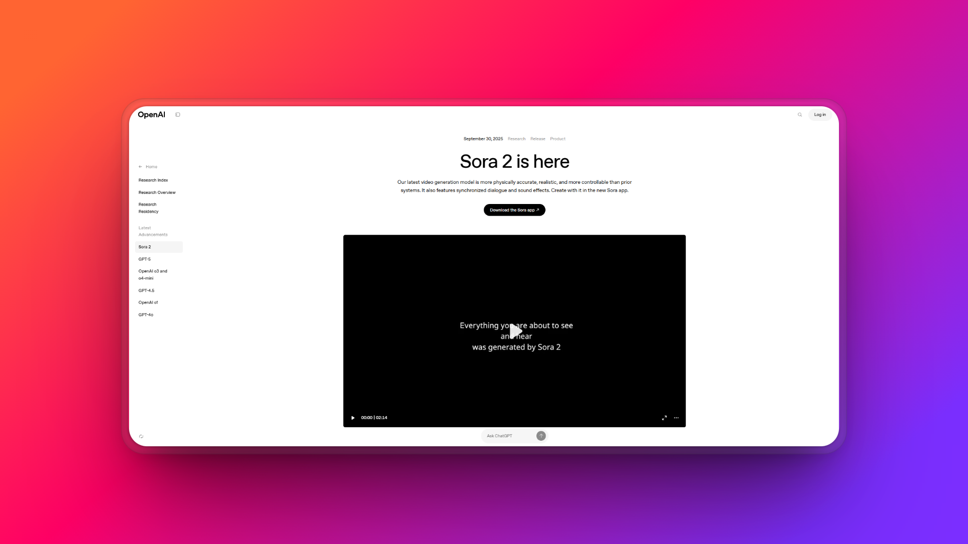 Sora 2's official annoucement