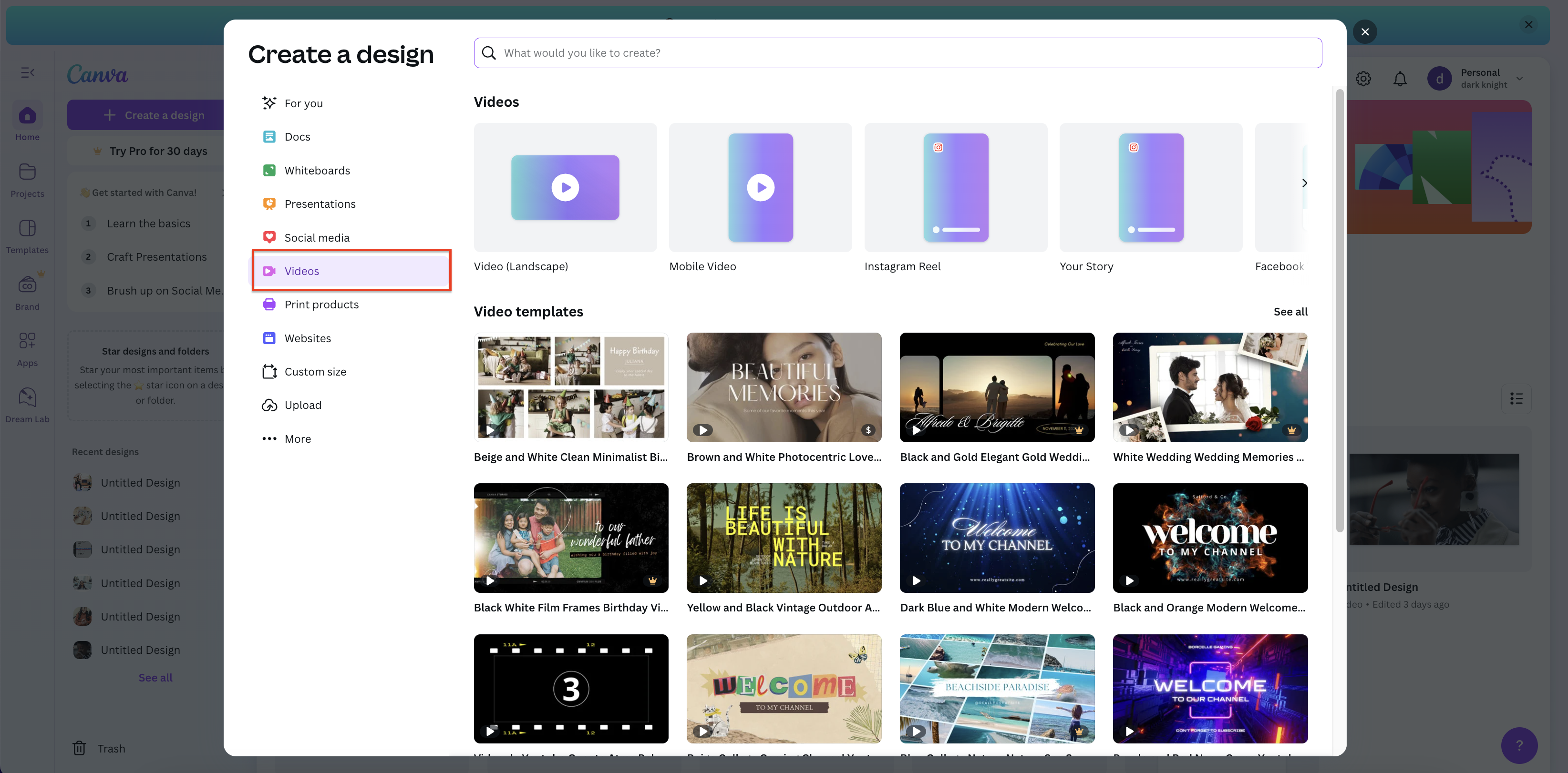 בחר באפשרות הווידאו