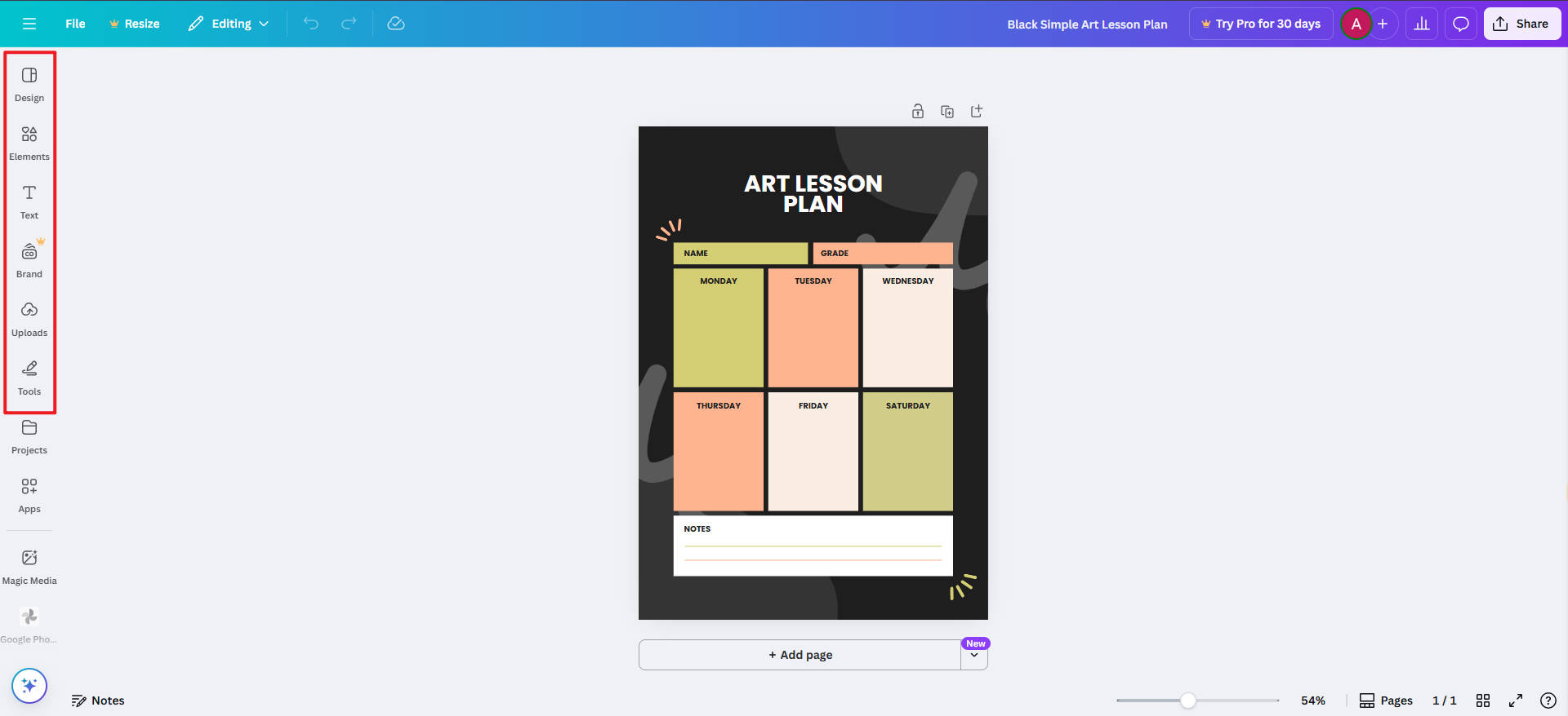 sample art lesson plan