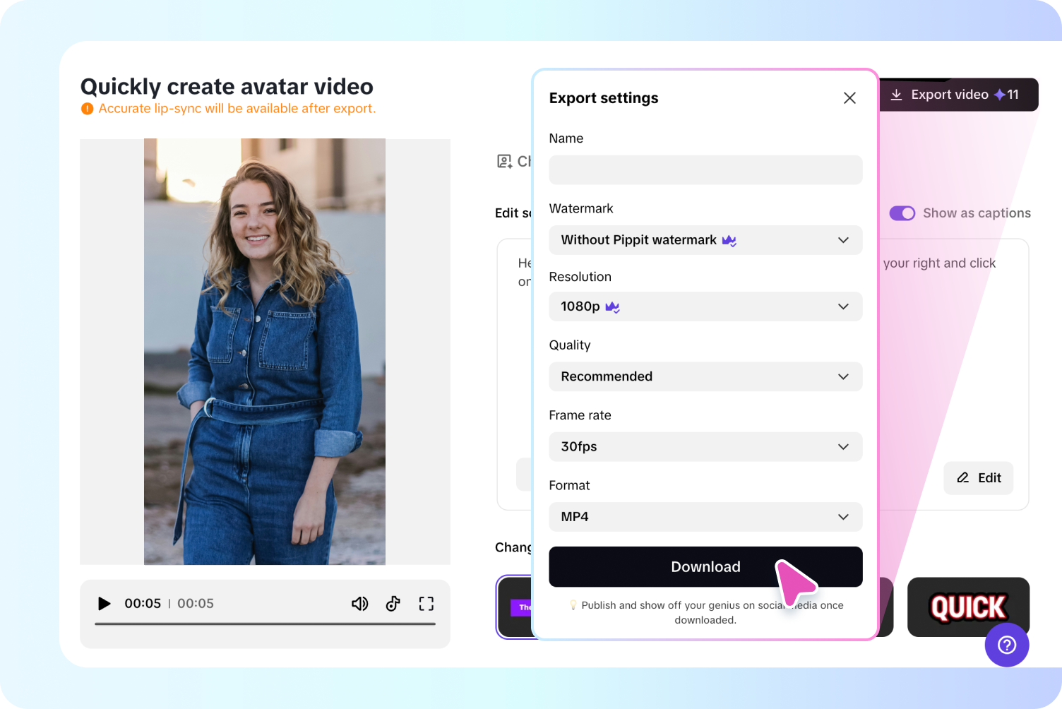 Create content and export