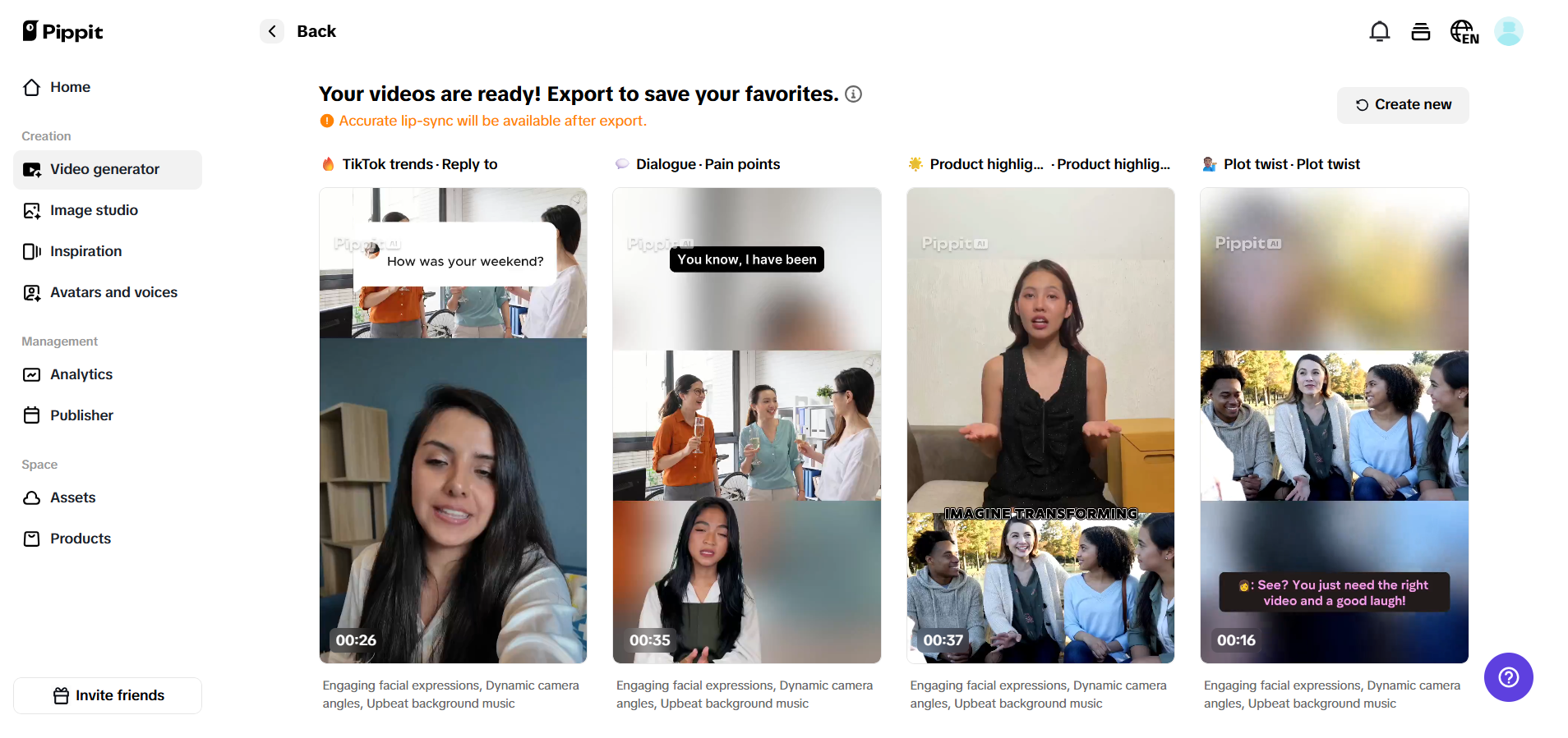 Selecione o vídeo gerado de sua preferência