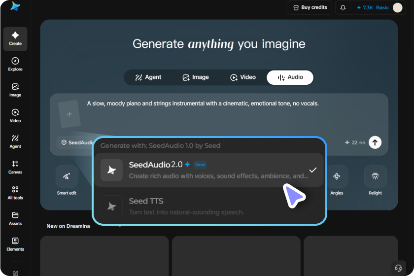 Selecione Seedaudio 2.0 e defina seus controles